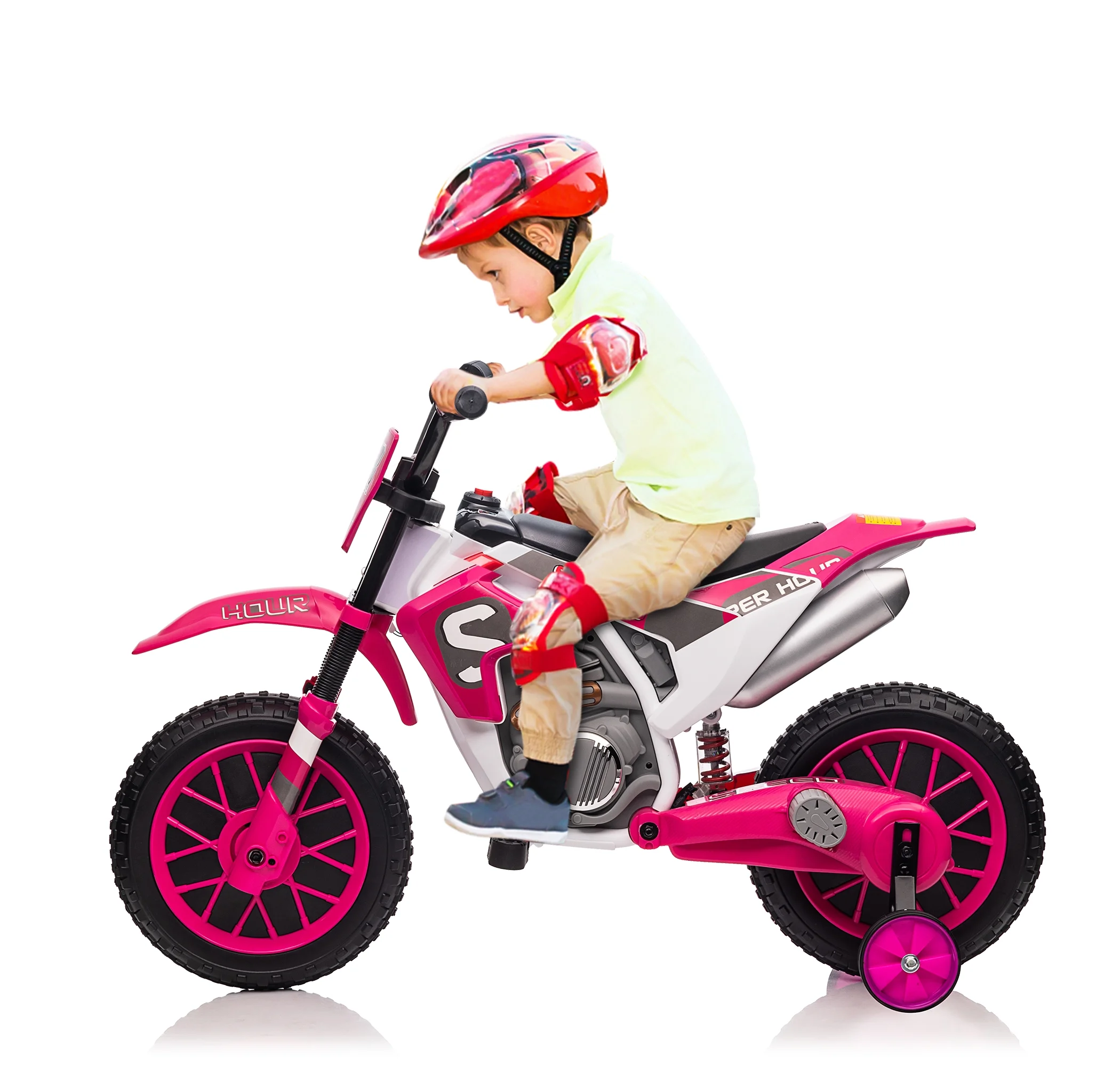 TOBBI 12V Kids Motorcycle off- Road Ride on Dirt Bike W/ Training Wheels, Age 3-8 Toddlers, Green - Womvr