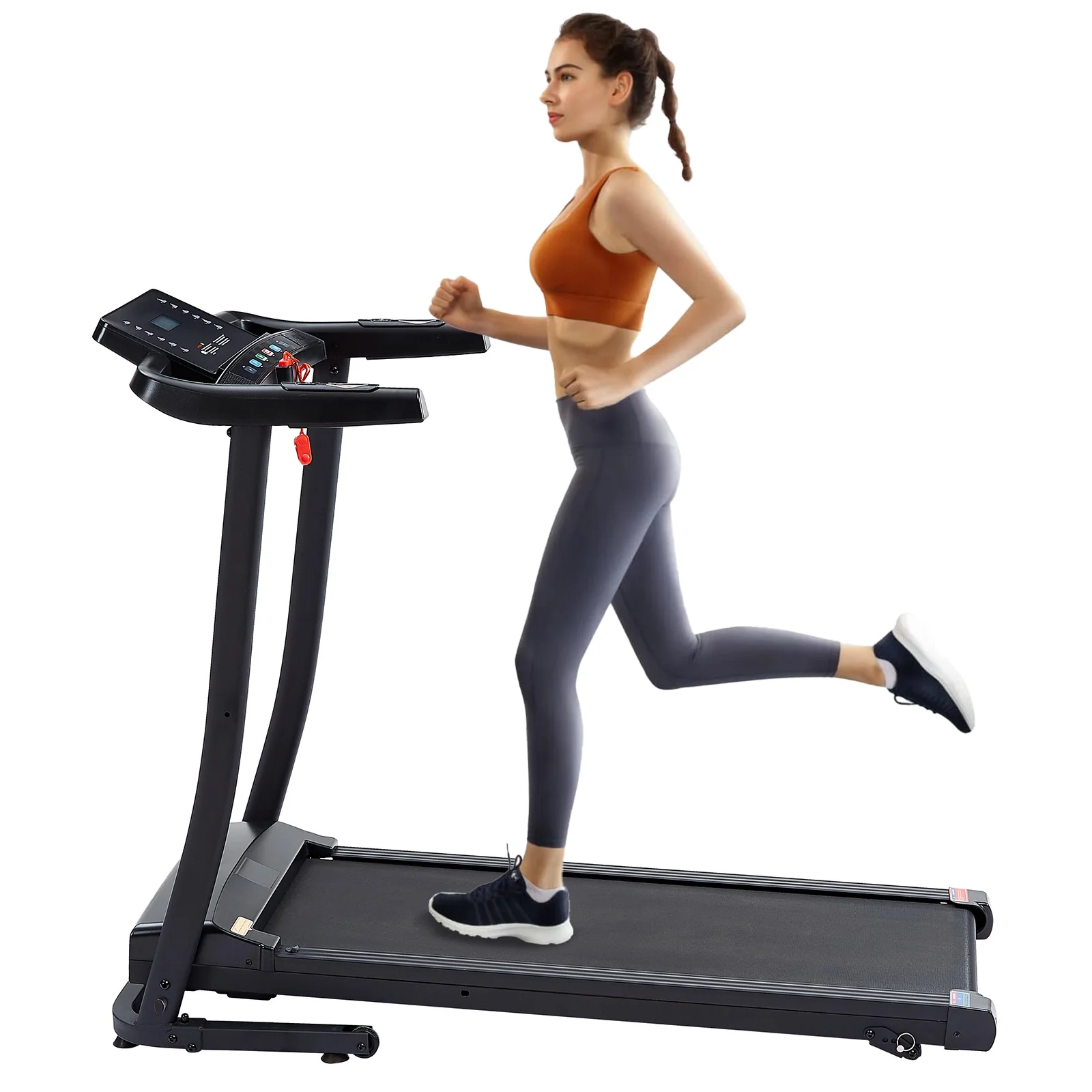 2.5HP Electric Treadmill, Foldable Electric Running Walking Machine for Home Fitness Jogging Exercise, Shock-Absorbent Running Deck, Device Holder - Black - Womvr