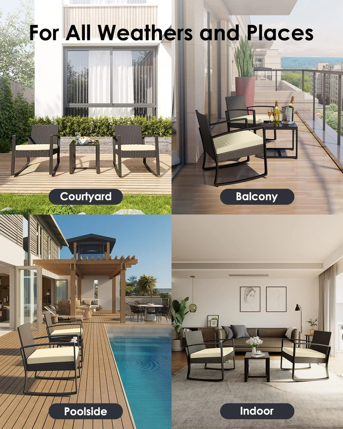 Lofka 3-Piece Patio Wicker Chairs Set with Glass Coffee Table, Outdoor Balcony Furniture Set with Blue Cushion - Womvr