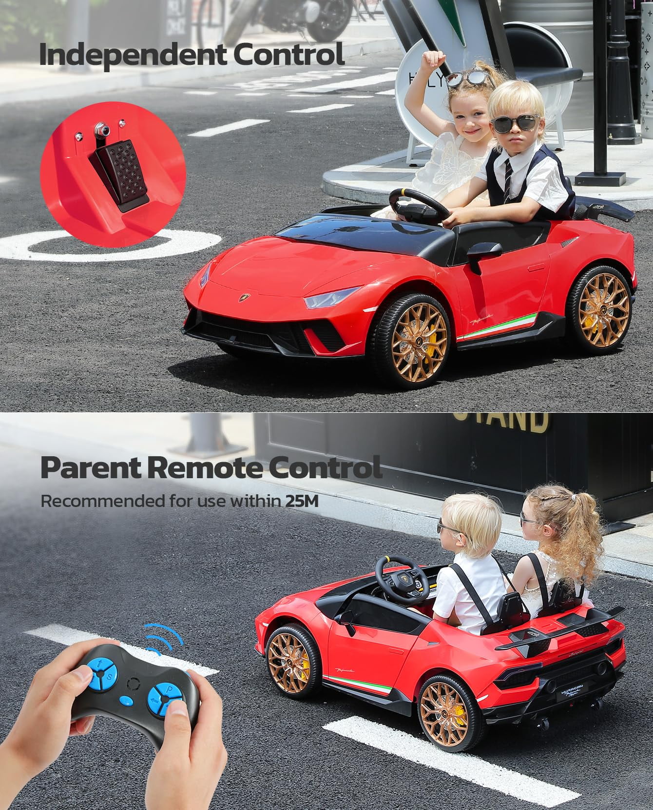 Lamborghini Huracan Ride on Car Real 2 Seater, Powered Electric Vehicle with Parent Remote, Maximum 4.0mph Ride on Toys for 3-8 Years Kids,Pink - Womvr