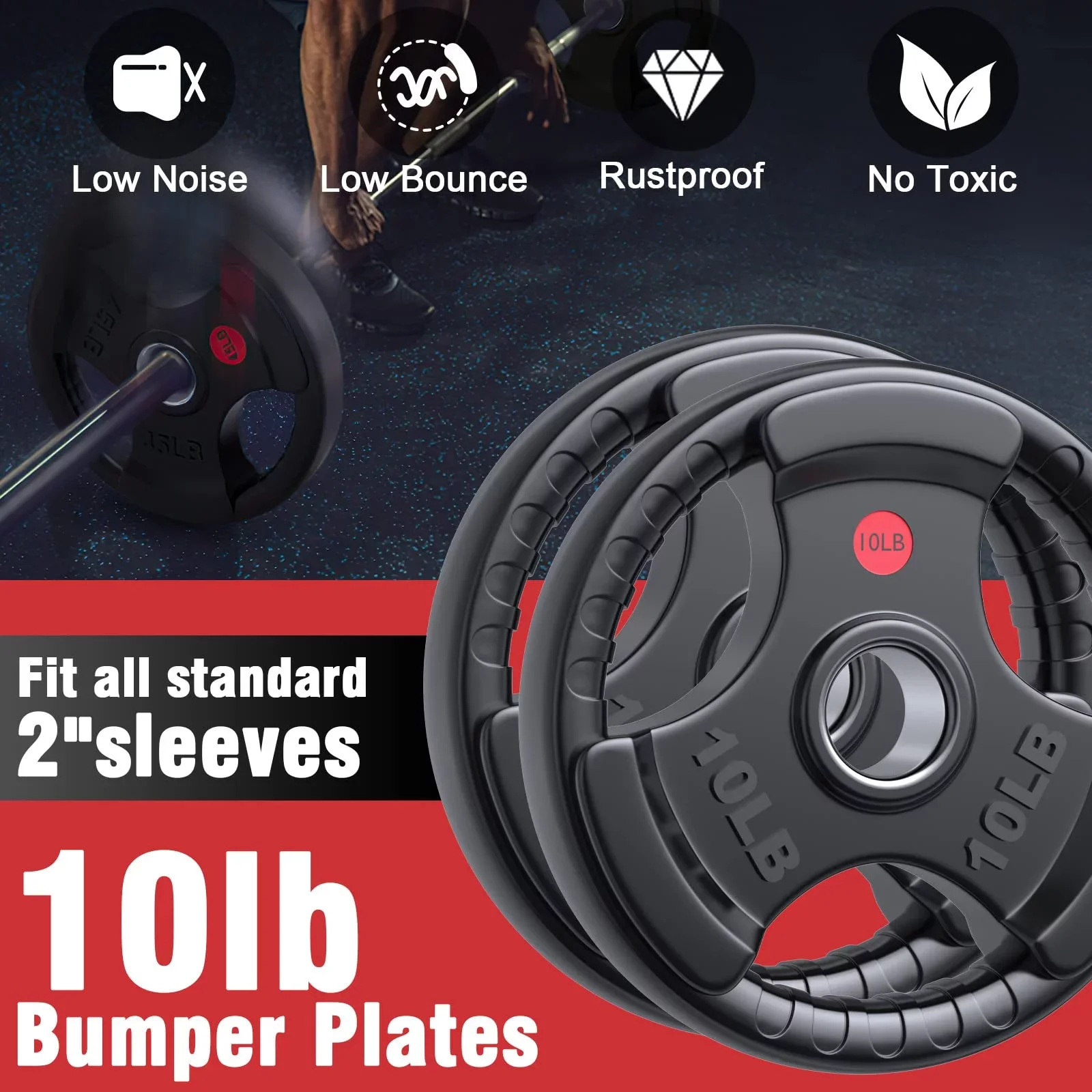 GIKPAL 90lbs Weight Plates 2 Inch Rubber Coated Olympic Weight Plate for Weightlifting in Home Gym, Solid Cast Iron Bumper Plates for Barbell - Womvr