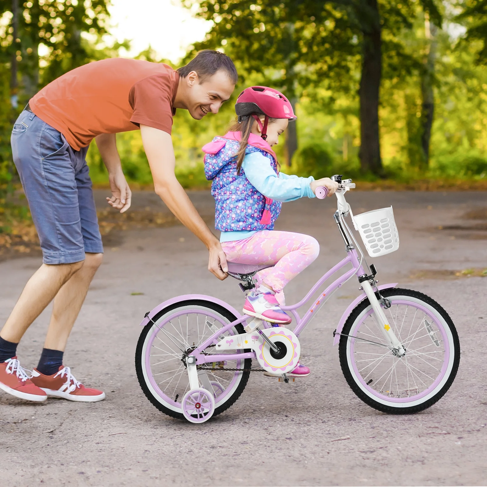 Babyjoy 18 Inch Kid Bike 95% Pre-Assembled Girls Bicycle with Training Wheels & Basket Age 6-9 Years Old Purple - Womvr
