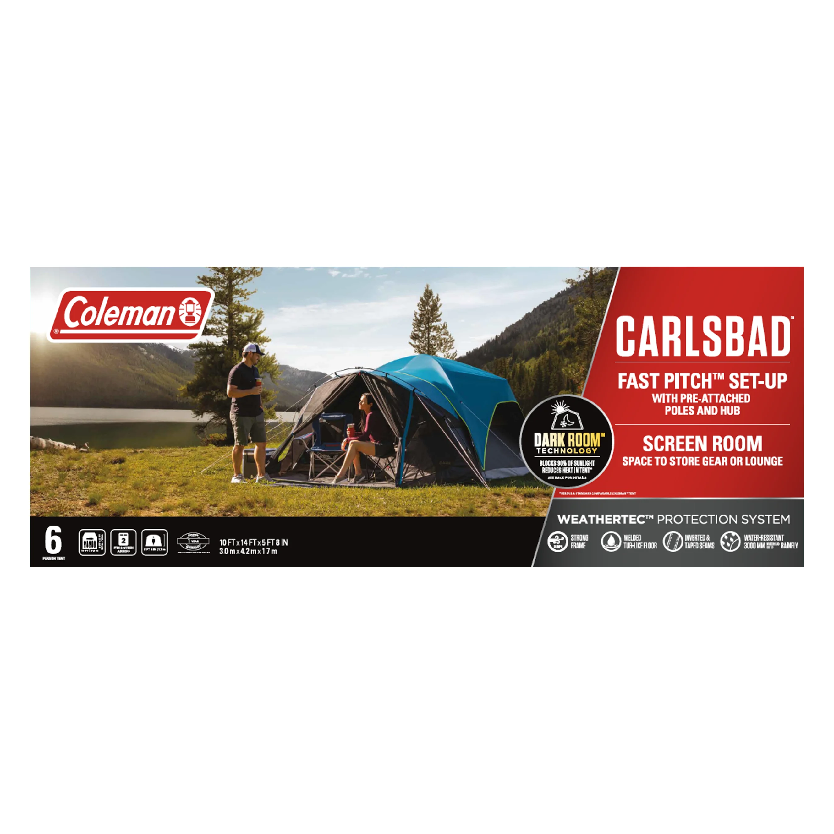 Coleman 6-Person Carlsbad Dark Room Dome Camping Tent with Screen Room - Womvr
