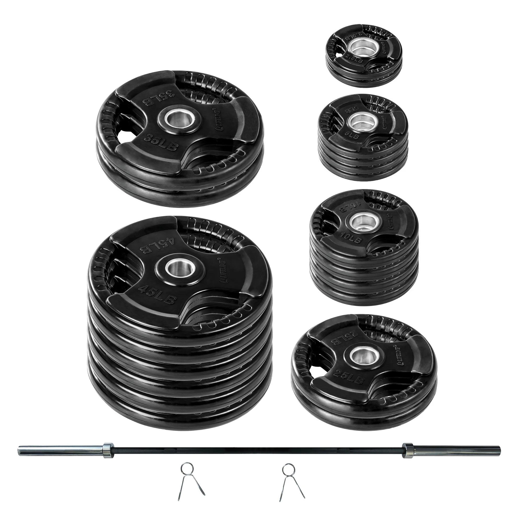 Lifeline Fitness 400 LB Olympic Weight Set - Rubber Coated Olympic Weight Plates, Barbell, and Clips - Womvr