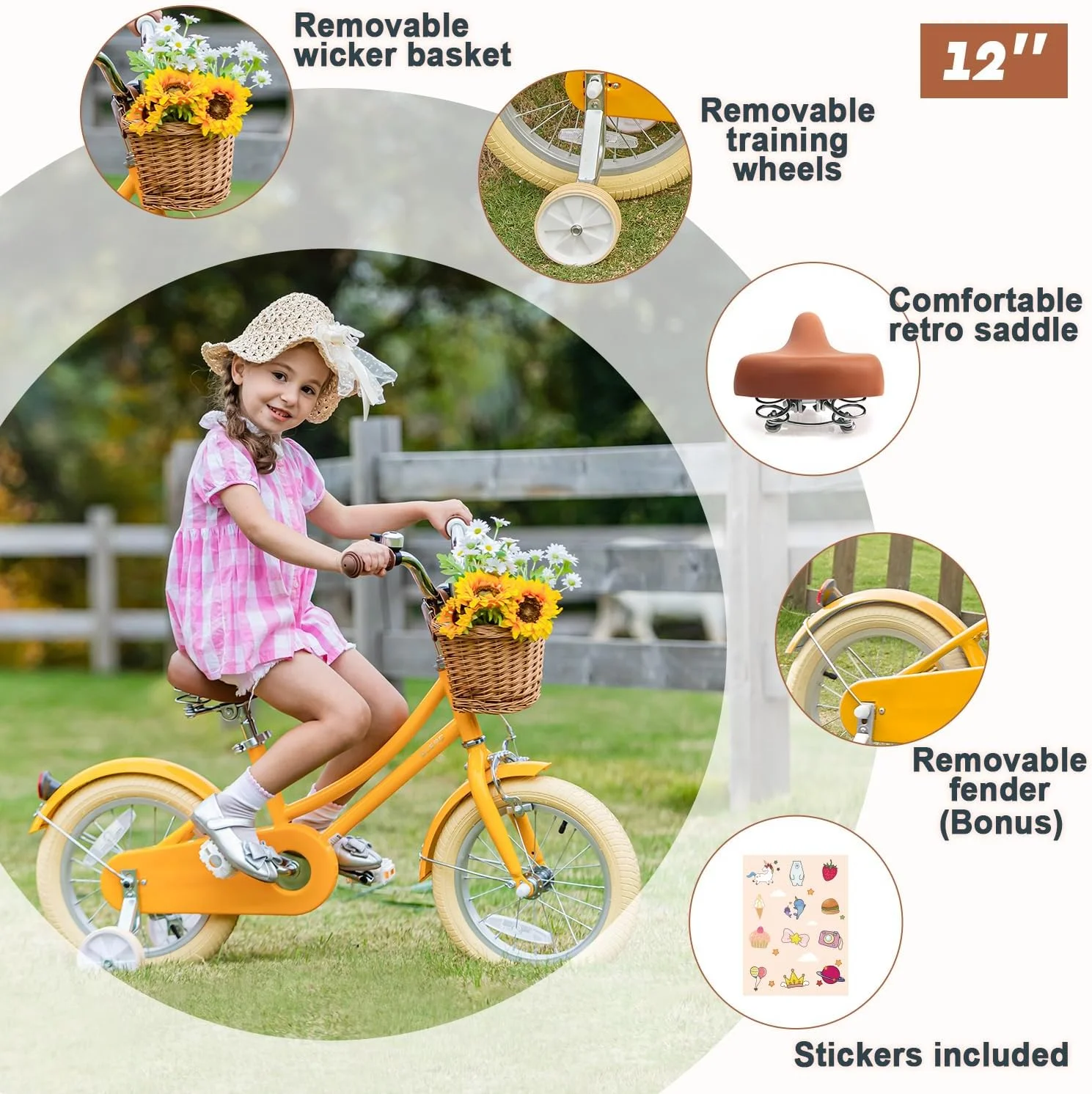 Glerc Little Molly 14 inch Kids Girls Bike for 3-5 Years Old Little Child,Yellow - Womvr