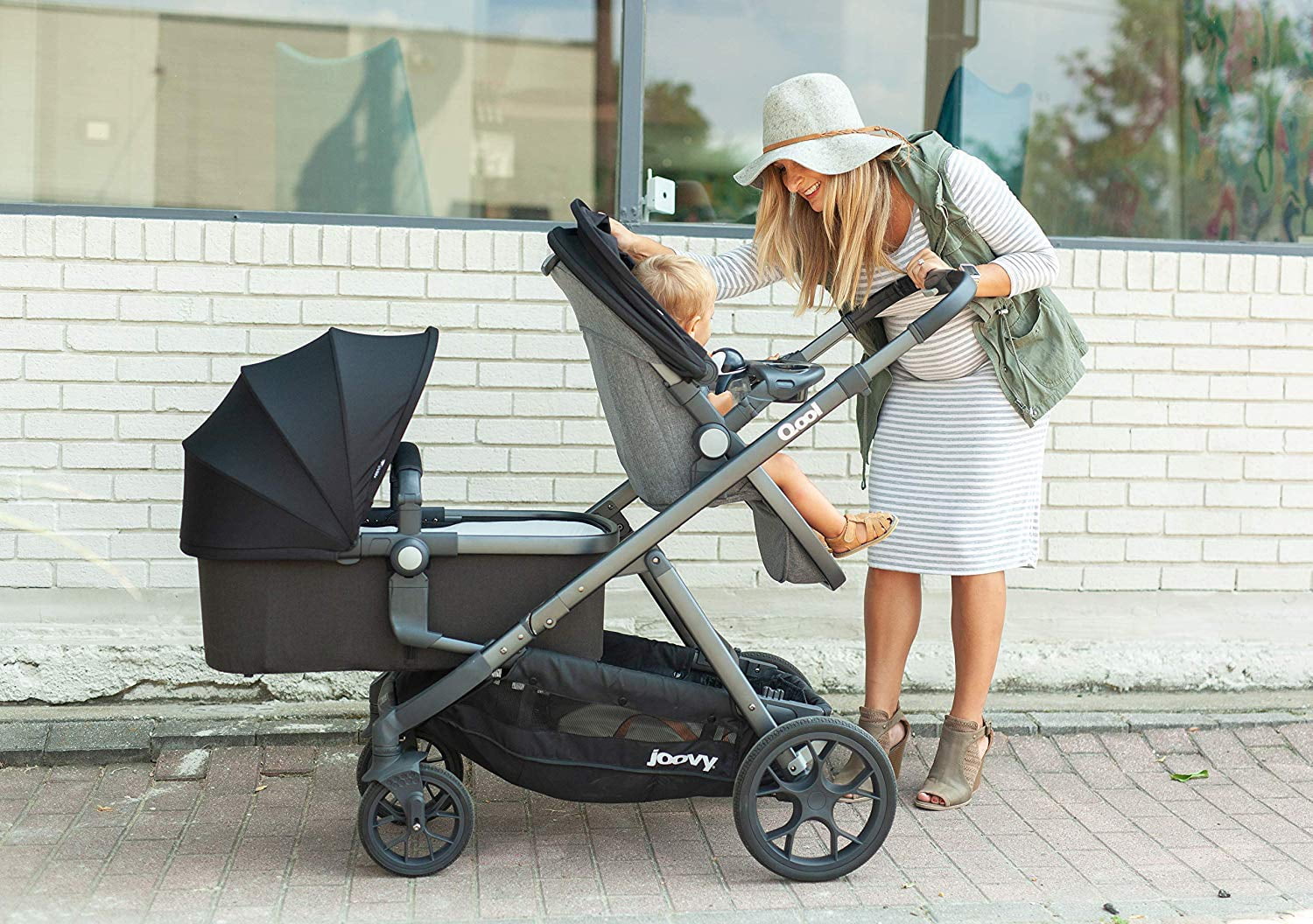 Joovy Qool Convertible Modular Single Double Triple Stroller, Gray Melange - Womvr