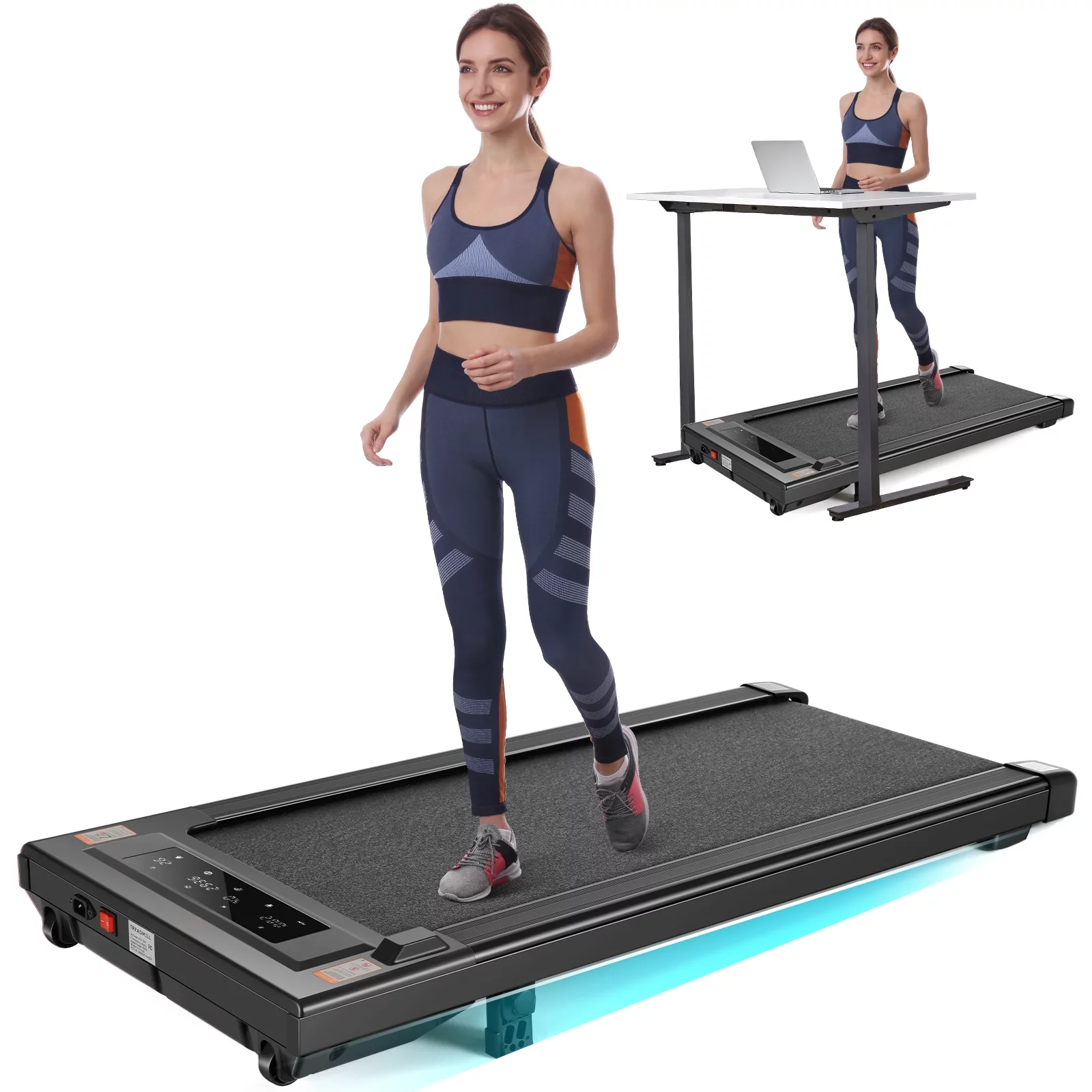 Tikmboex 2.5HP Walking Pad Under Desk Treadmill with Incline LED Touch Screen Remote Control, 2 in 1 Compact Treadmill for Home Office, Black - Womvr