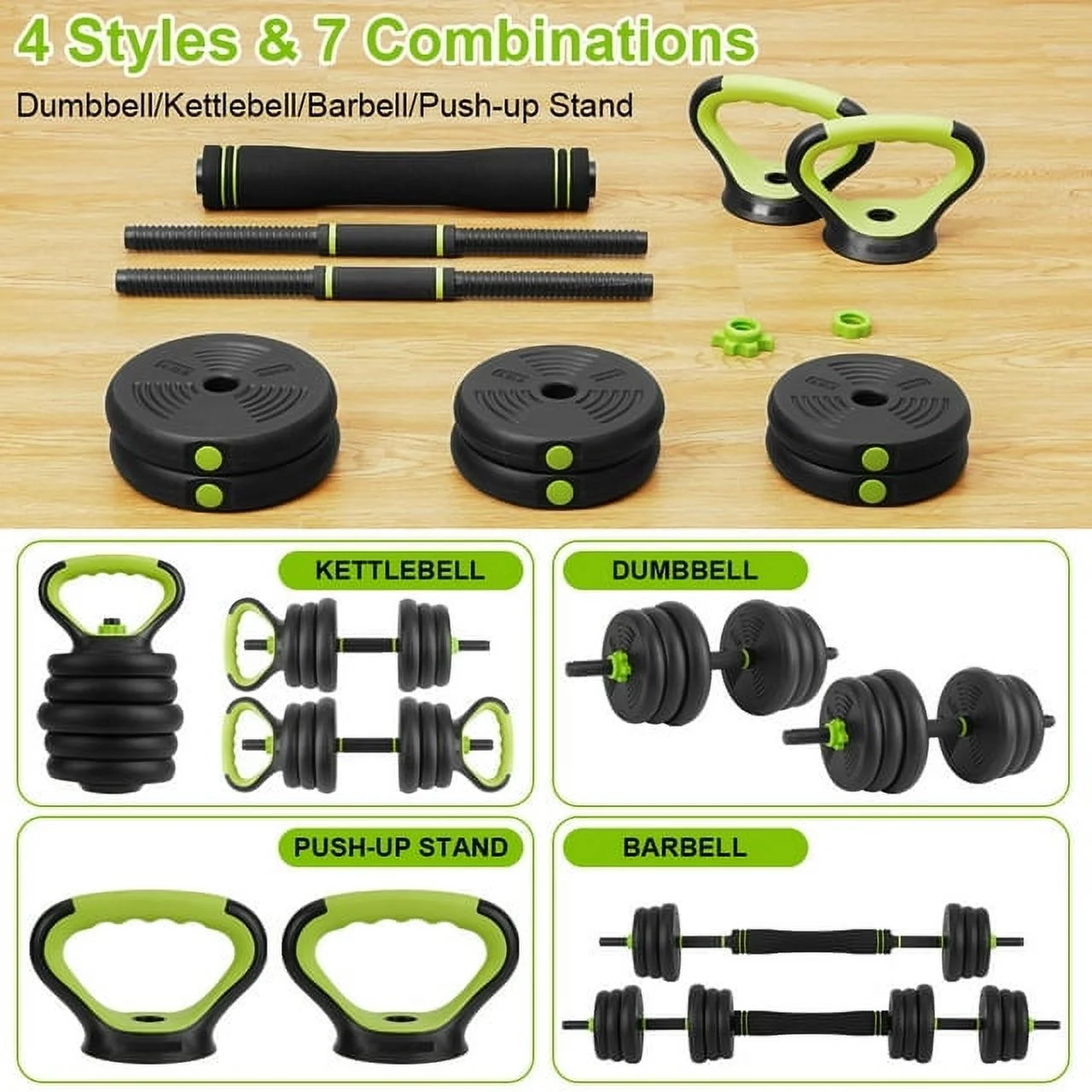 Tuekys 4-in-1 Adjustable Dumbbells Set Barbell Kettlebells Push-up-Stand 66 Pounds for Home Gym Fitness Exercises - Womvr