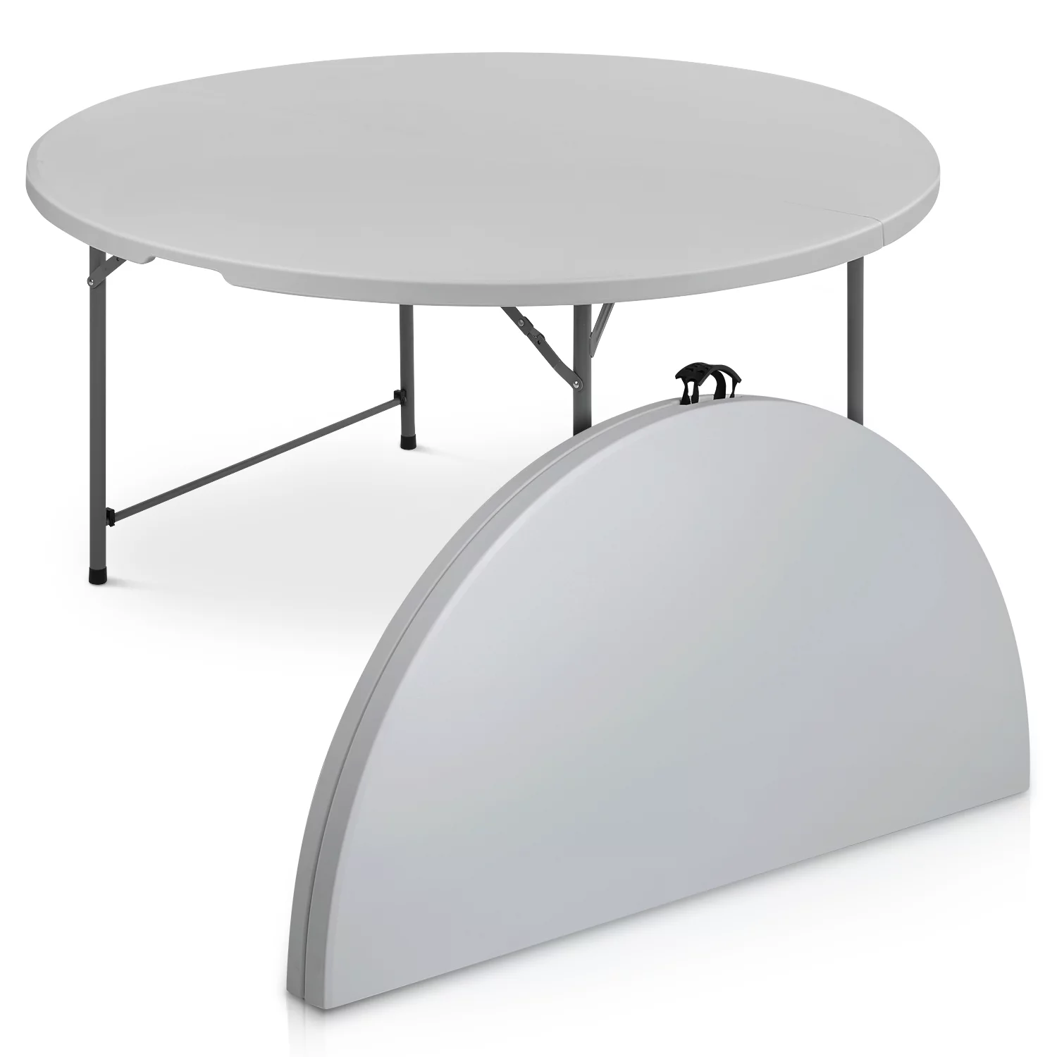 MoNiBloom 5 foot Round Bi-Fold Plastic Table, Metal Frame Indoor Outdoor 60 Inch Foldable Desk for Kitchen Party Wedding, Grey - Womvr