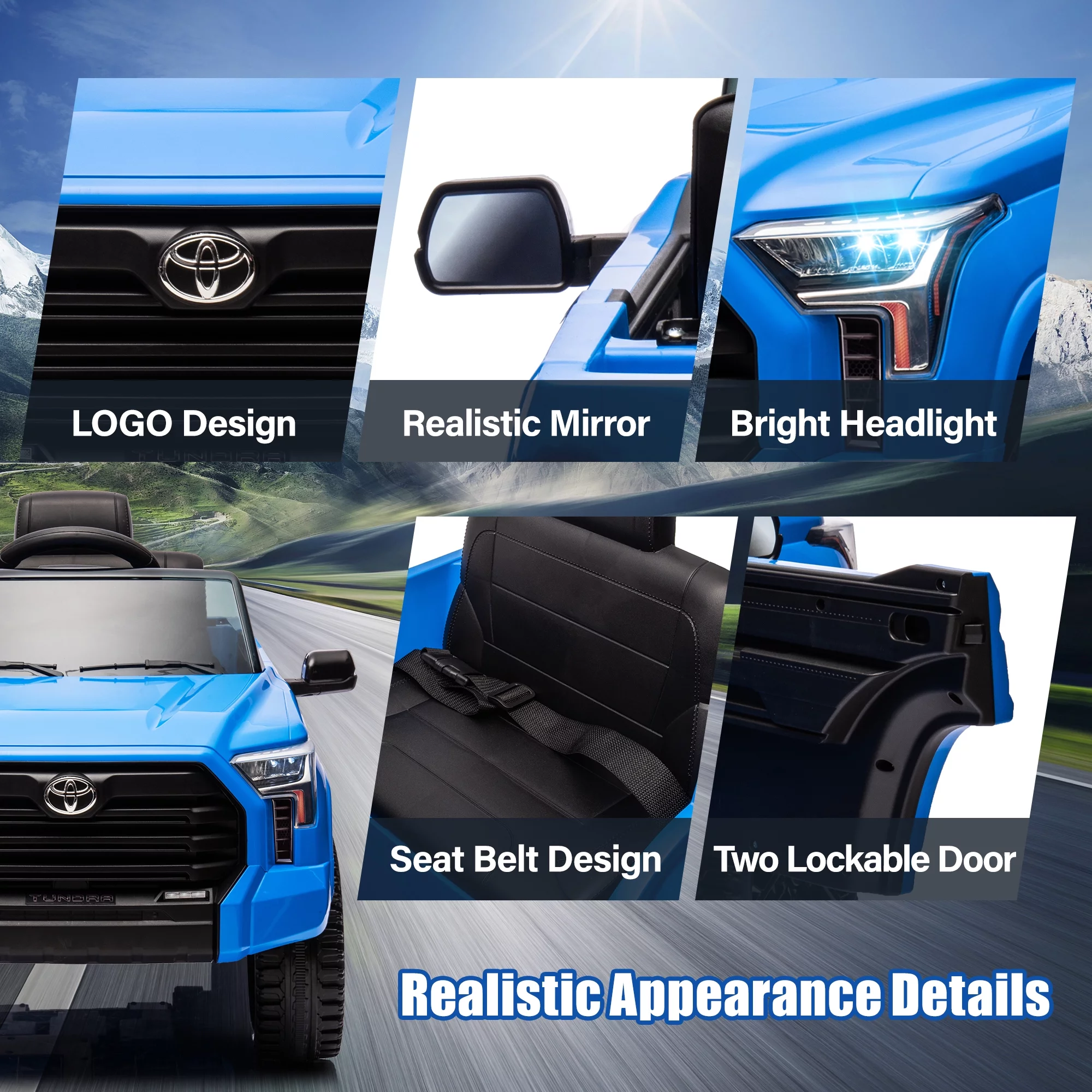 Toyota Tundra 12 V Powered Ride on Cars, Electric Pickup Truck Toys for Kids with Remote Control, 4 Wheels, Battery Powered, LED Light, MP3 Player, Green - Womvr