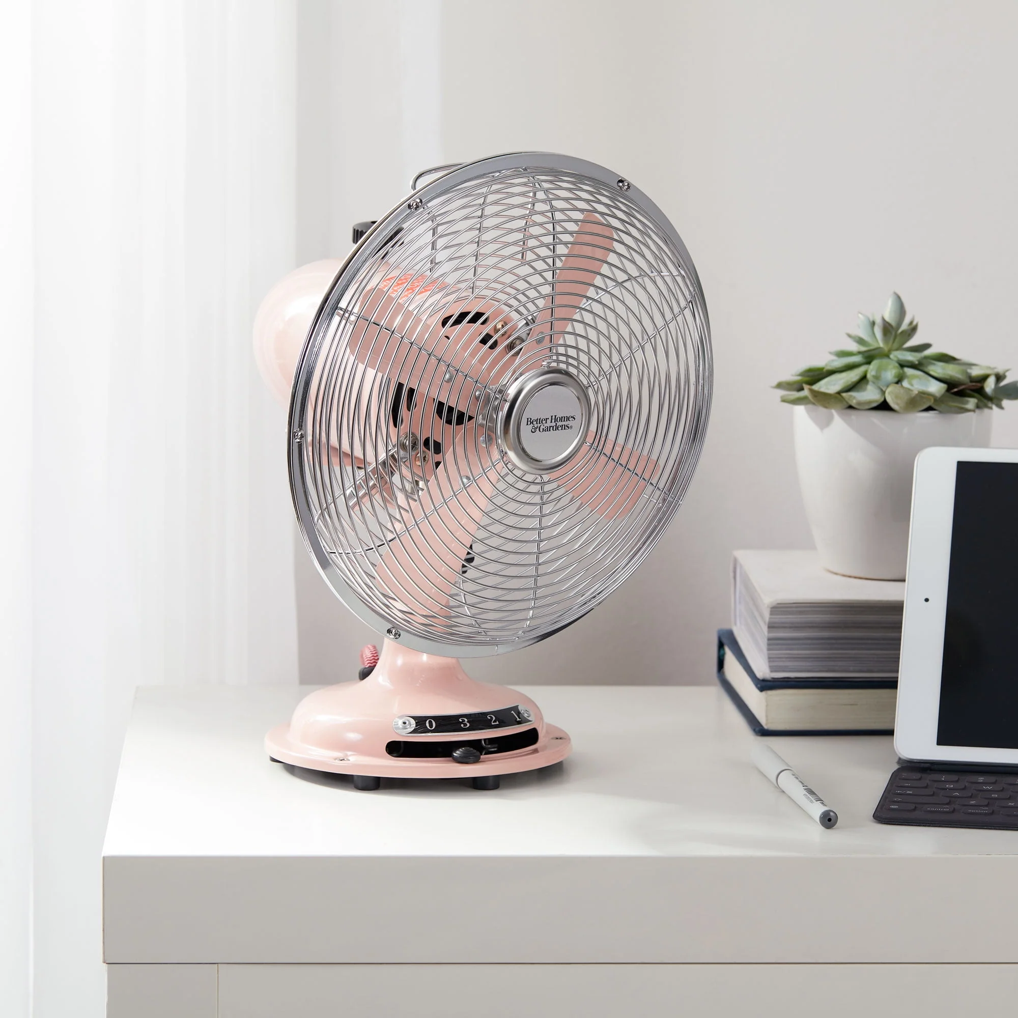 Better Homes & Gardens New 12 inch Retro 3-Speed Metal Tilted-Head Oscillation Table Fan Gold - Womvr