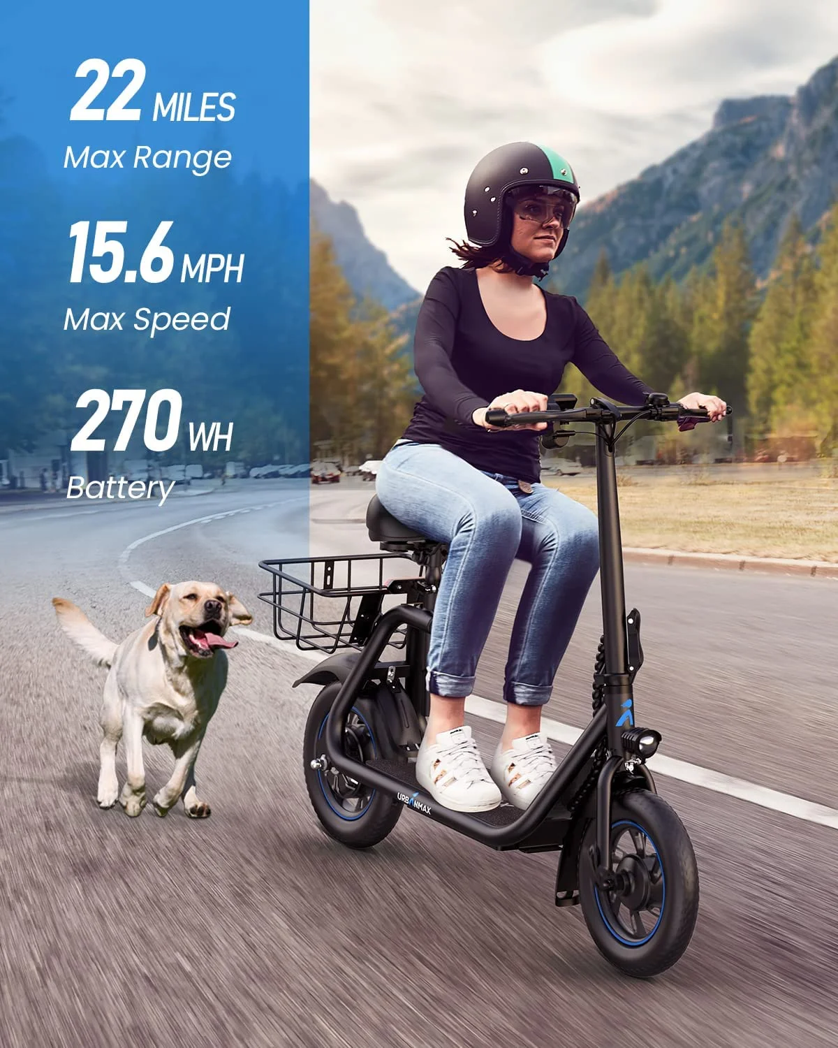 URBANMAX C1 Electric Scooter with Seat, 450W Powerful Motor up to 22 Miles Range, Folding Electric Scooter for Adult Max Speed 15.5Mph, Electric Scooter-Blackfor Commuting with Basket - Womvr
