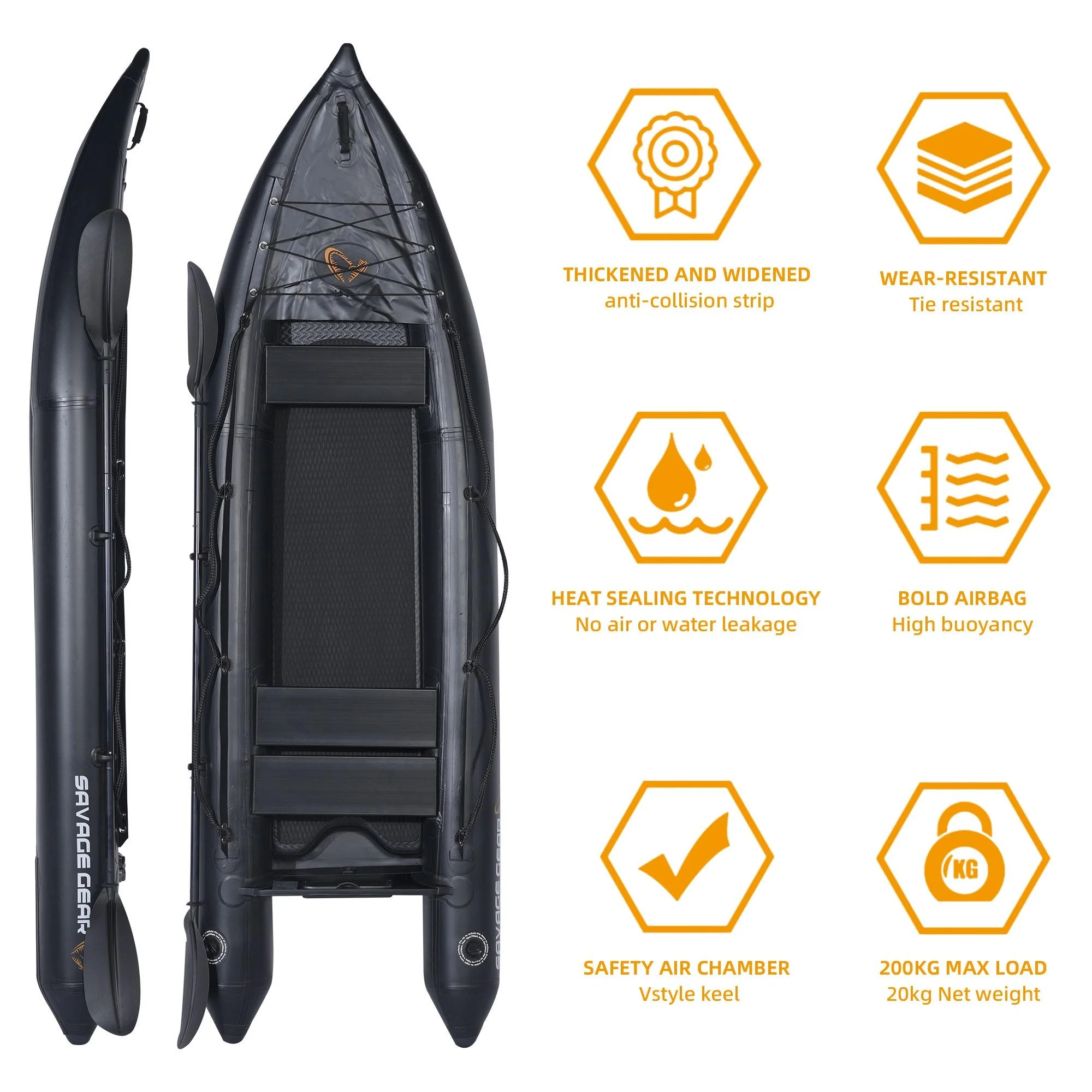 2 Person Inflatable Kayak, Fishing PVC Kayak Boat, Inflatable Boat Rescue Rubber Rowing Boat with Pump, Aluminum Alloy Seat, Paddle, Inflatable Mat, Repair Kit, Fin 440lb Weight Capacity - Womvr