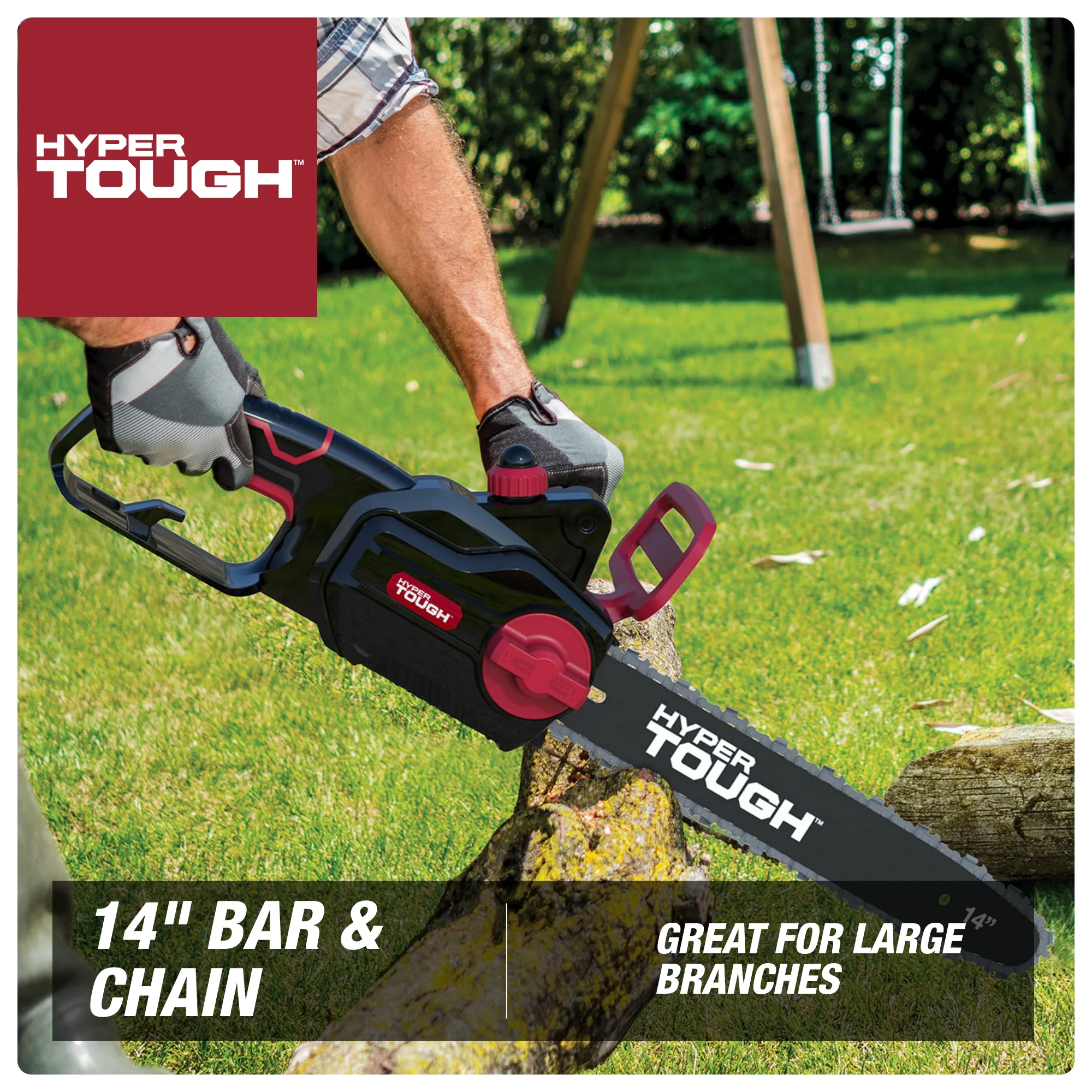 Hyper Tough 16-Inch Electric Chainsaw, 15-Amp Motor with Automatic Oiler, Tool-less Chain Tension, Metal Bucking Spikes included - Womvr