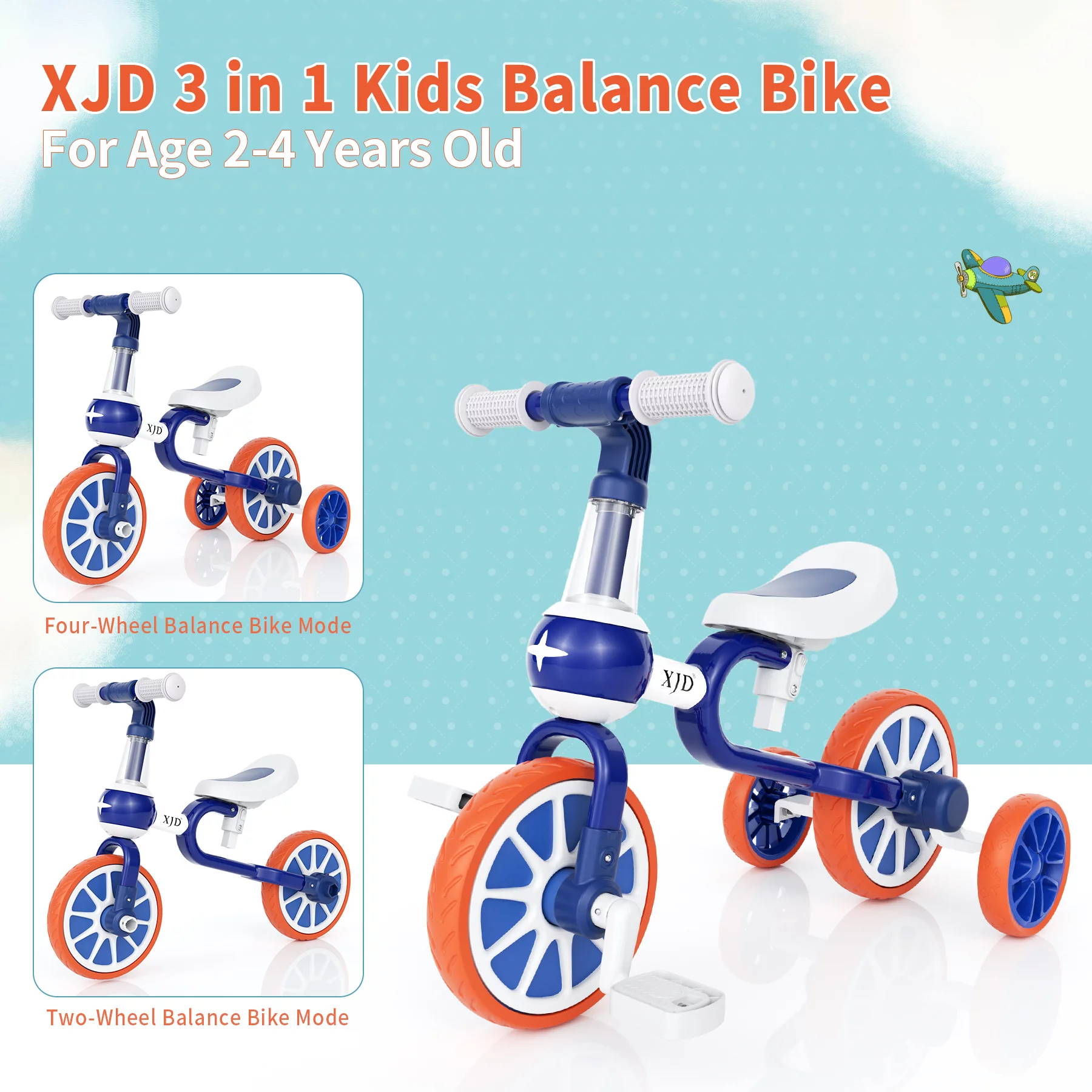 XJD 5 in 1 Toddler Tricycle for 1-5 Years Old Boys Girls Toddler Bike Kids Trikes for Balance Training Baby Bike Infant Trike - Womvr