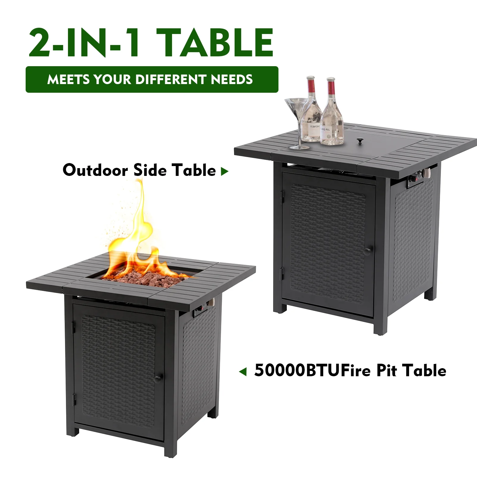 Vebreda Propane Fire Pit 28 inch Outdoor Gas Fire Table, 50,000 BTU, Black - Womvr