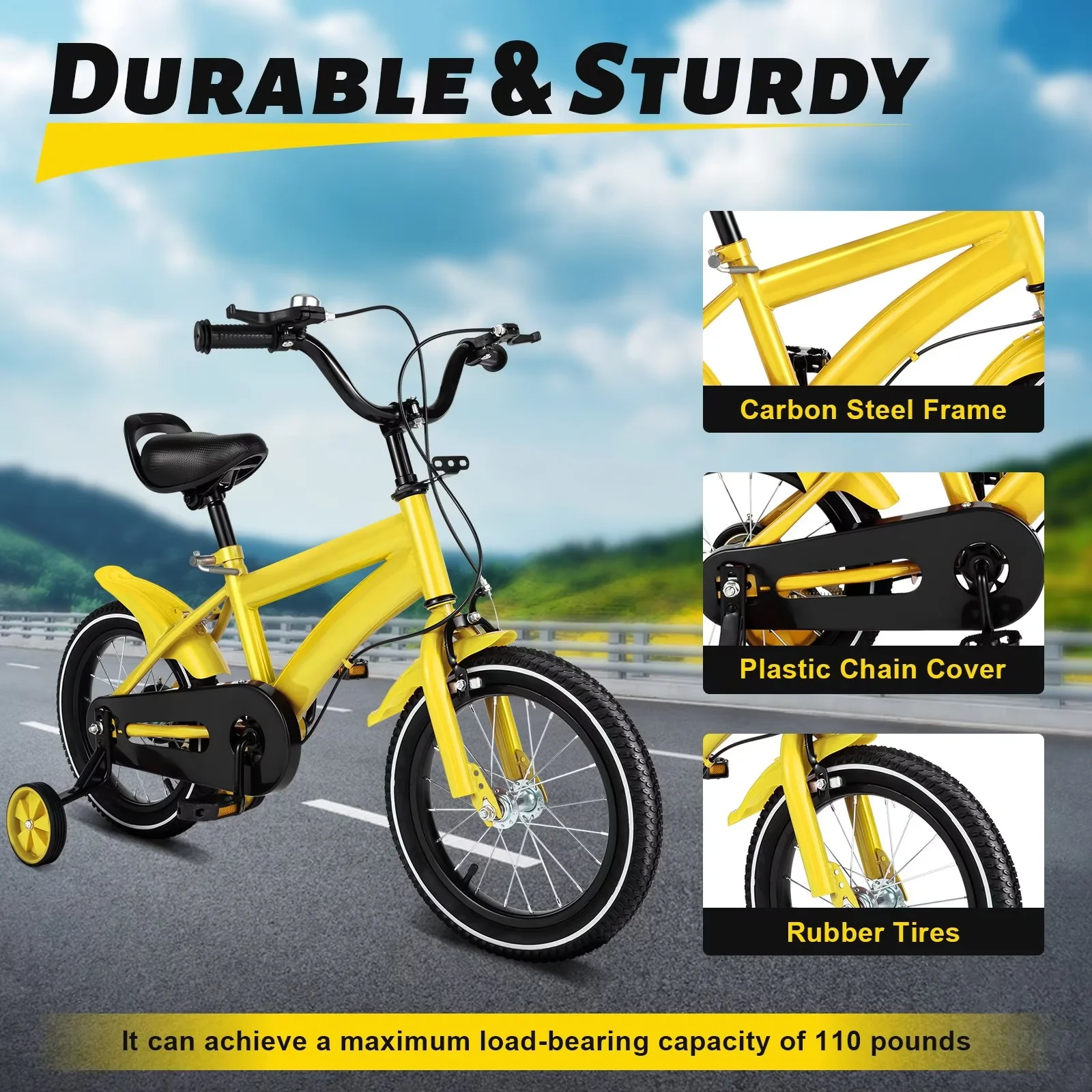 TFCFL 14 inch Kids Bike Bicycle Children Cycle Bikes Gift With With Safety Training Wheels - Womvr