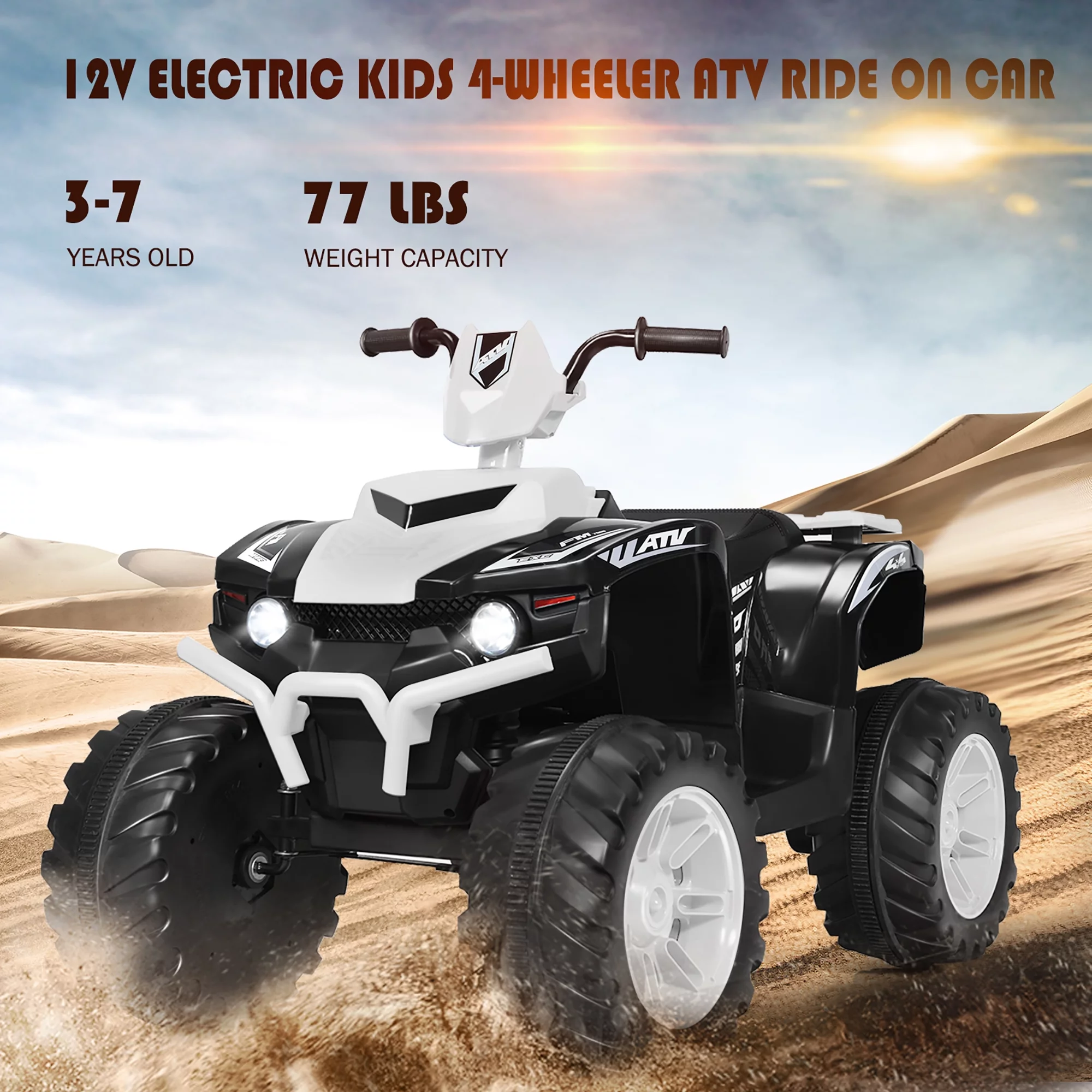 Costway 12V Kids 4-Wheeler ATV Quad Ride On Car w/ LED Lights Music  USB Navy - Womvr