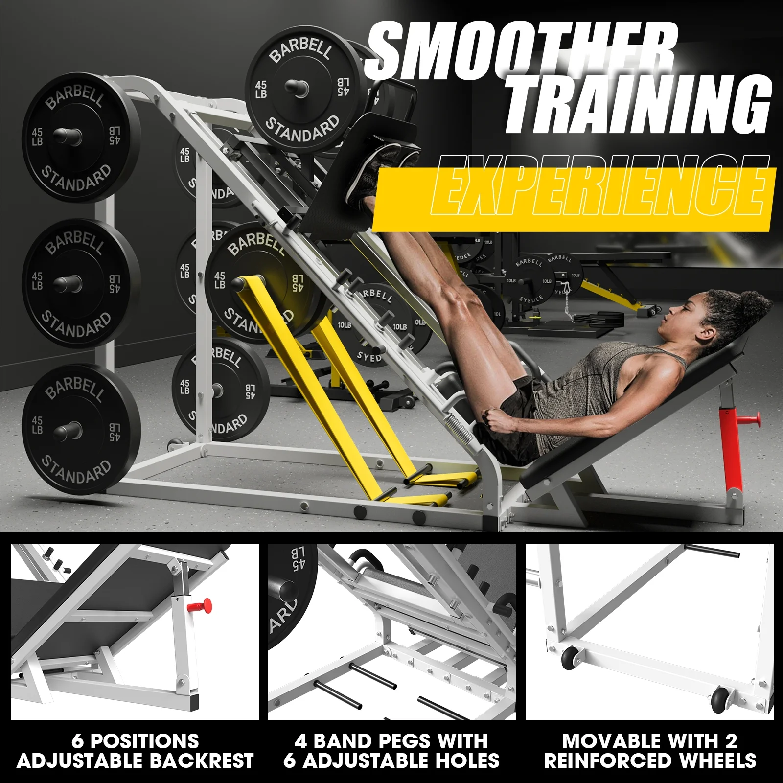 syedee Leg Press Machine with Calf Block, 1500LBS Weight Capacity Adjustable Leg Machine with Resistance Band Pegs and Plate Storages, Workout Equipment for Strength Training - Womvr