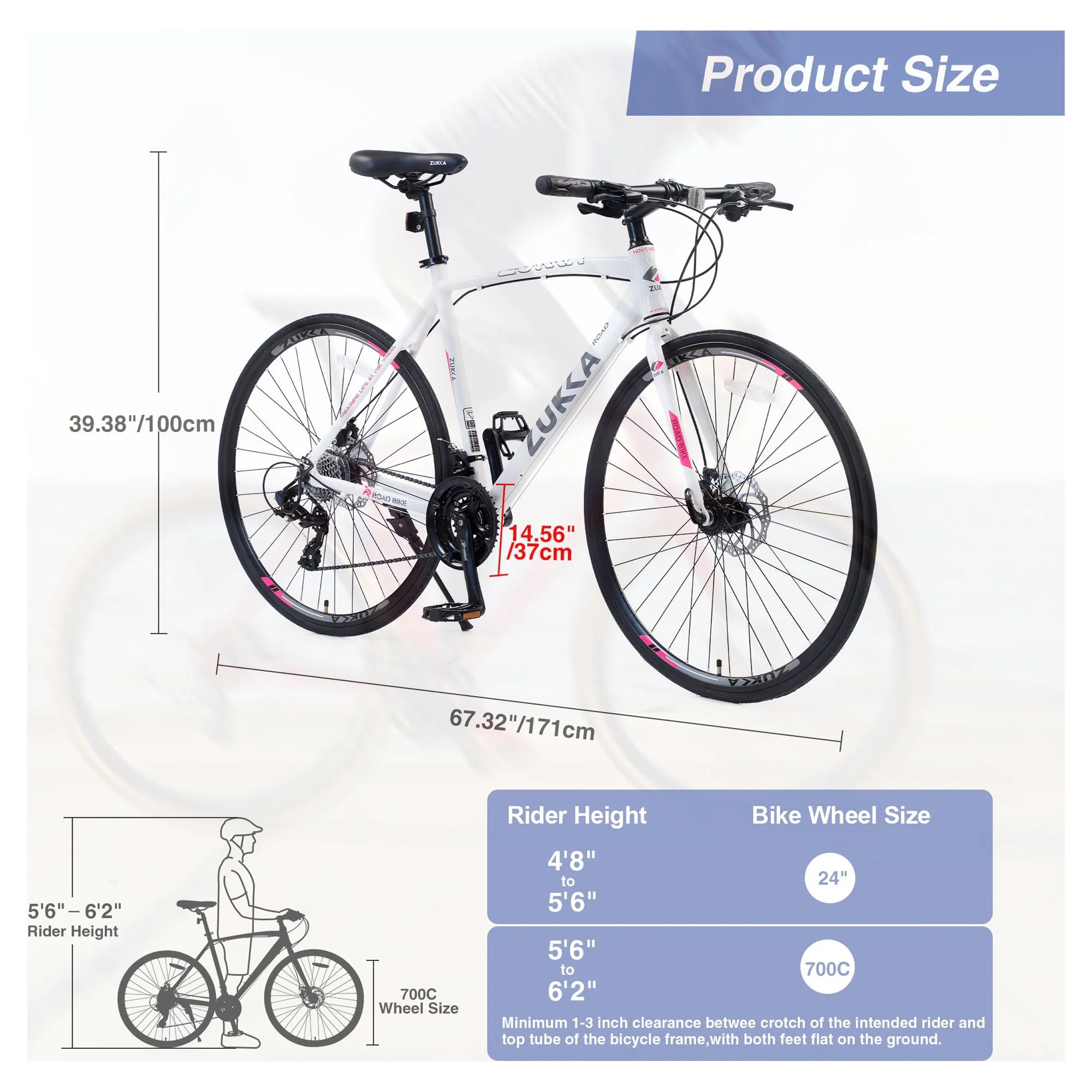 24 Speed Road Bike for Men Women, 700C Aluminum Flat Bar Road Bike with Disc Brakes, White - Womvr