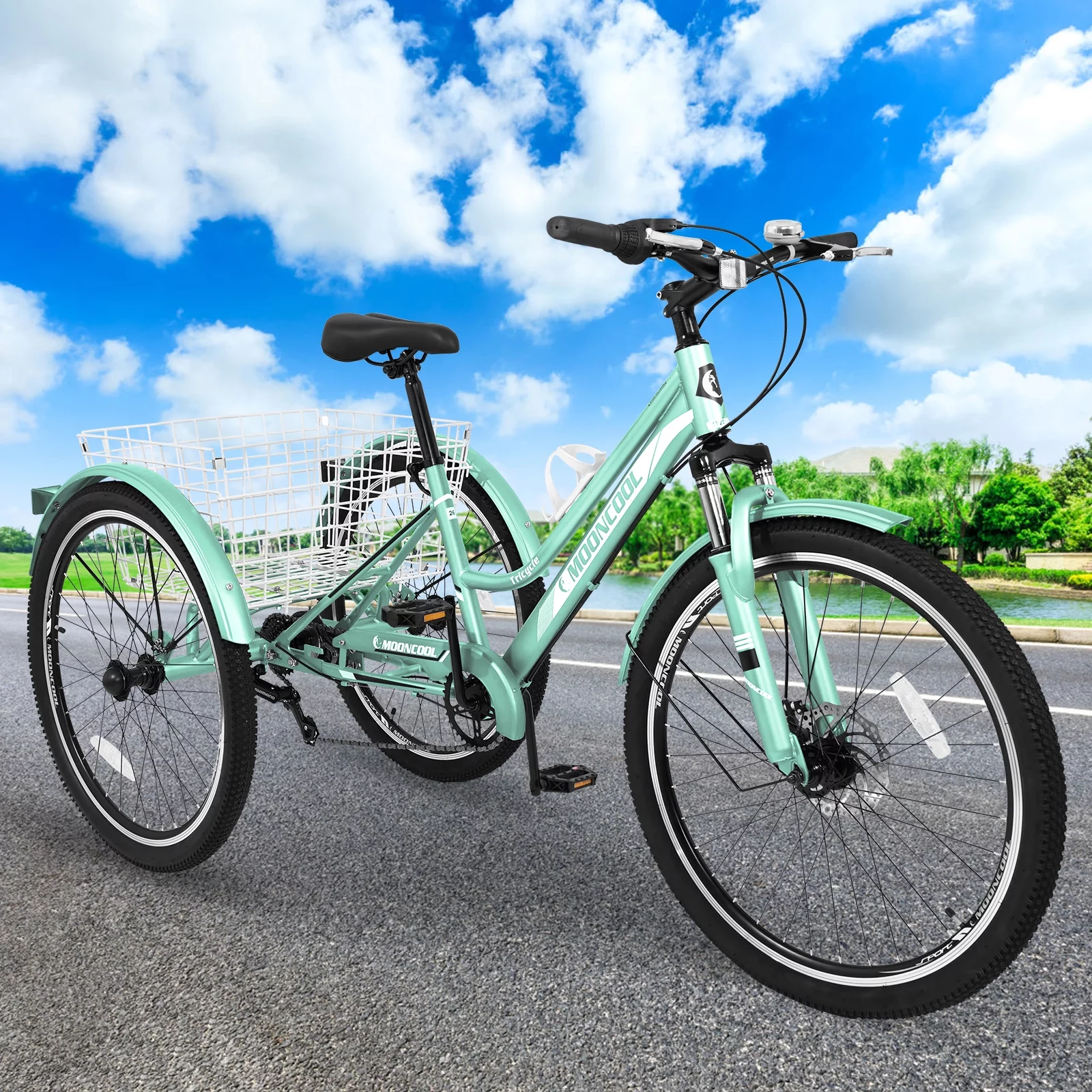 Docred Adult Tricycle, 7 Speed Three Wheel Mountain Bike, 24/26/27.5 inch Adults Trikes ,Load capacity 420 lbs - Womvr