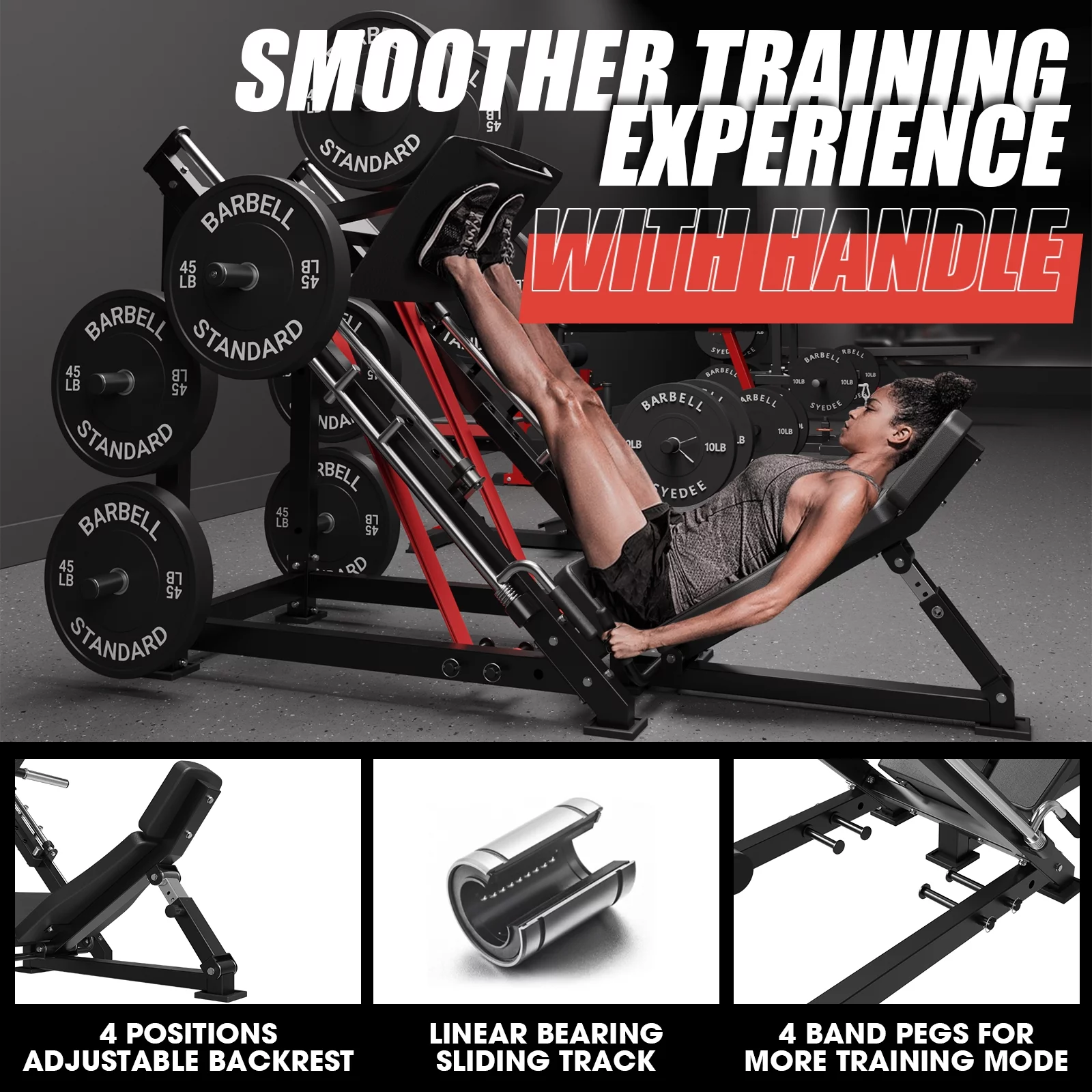 syedee Leg Press Machine with Calf Block, 1500LBS Weight Capacity Adjustable Leg Machine with Resistance Band Pegs and Plate Storages, Workout Equipment for Strength Training - Womvr