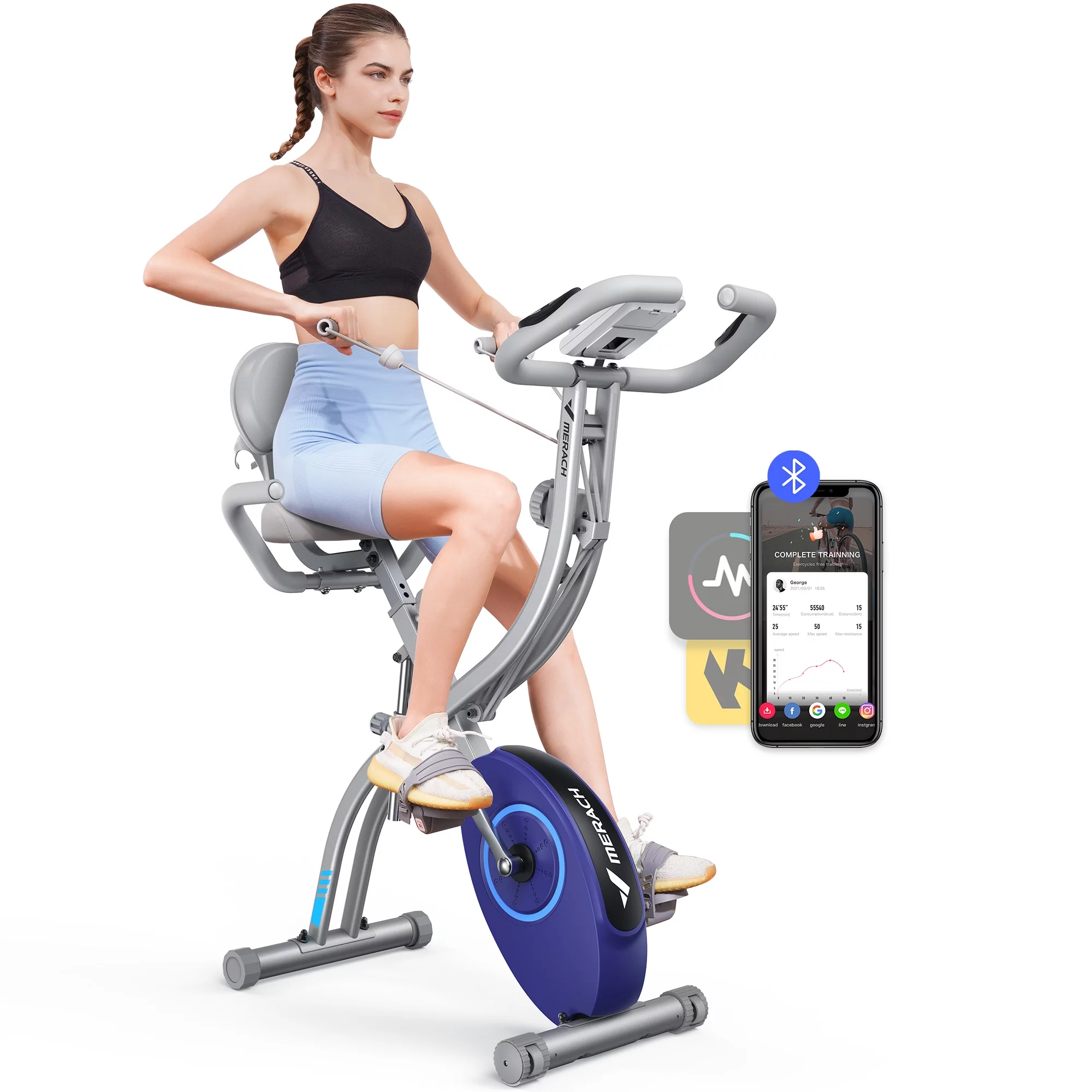 MERACH Folding Exercise Bike Magnetic Upright Bike with 16 Levels of Resistance For Home S15 - Womvr