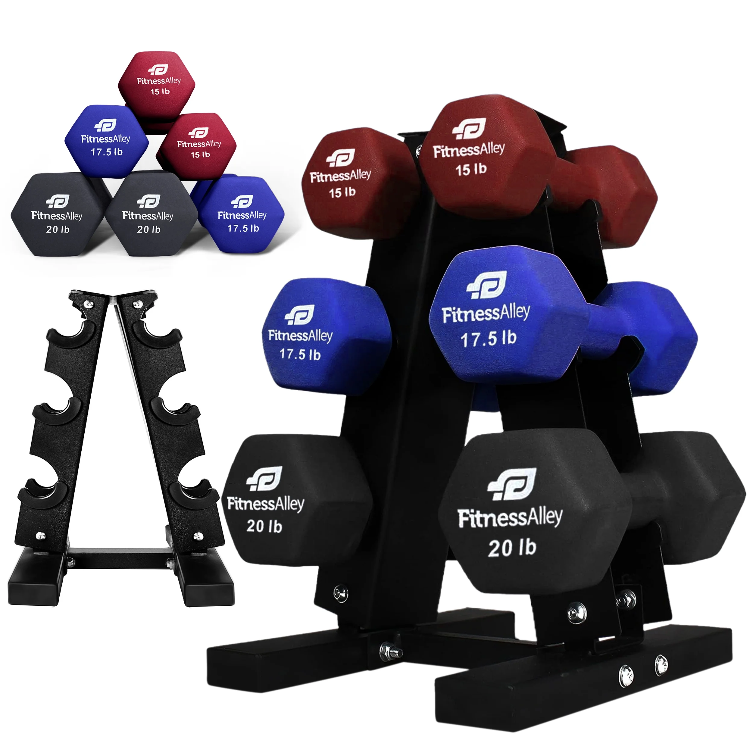 Fitness Alley Neoprene Workout Dumbbells - Non Slip, Anti Roll Exercise & Fitness Dumbbells Combo - Hex Shaped Hand weights for Men & Women(2, 4, 6, 8, & 10lb Dumbbells) - Womvr