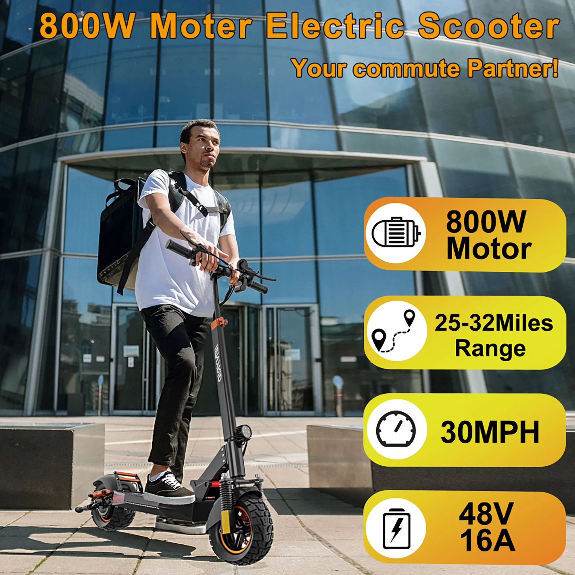 IENYRID Electric Scooter Adults Commute E Scooter, 800W Foldable 3 Speeds Electric Skateboard with Seat for Teens and Kids 12+, up to 30mph & 32 Miles - Womvr