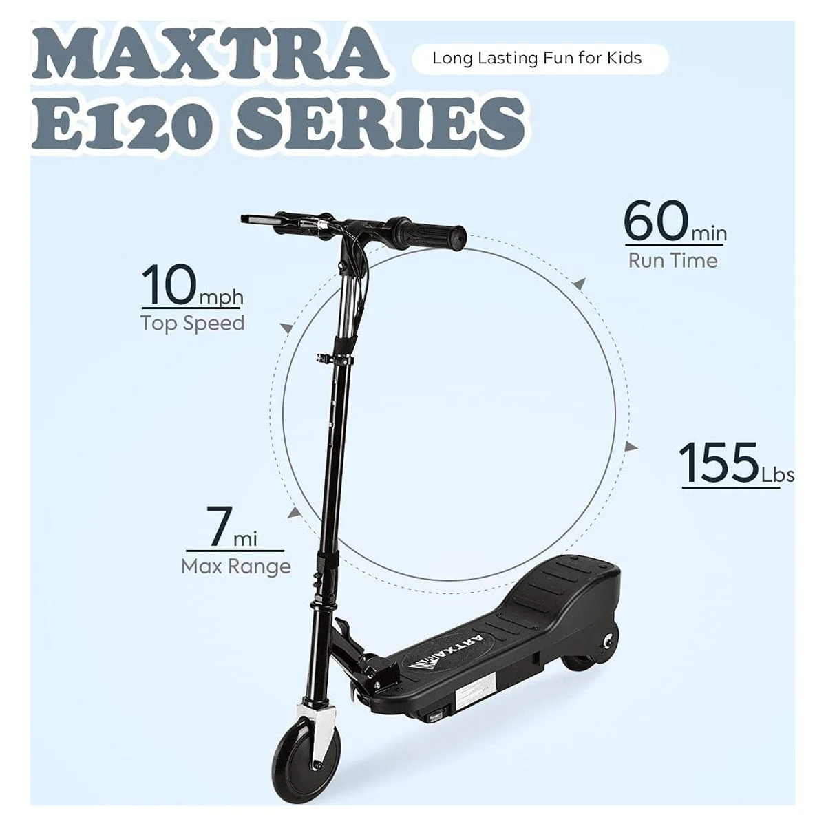 Maxtra Scooters E100 Folding Electric Scooter with Adjustable Handlebar for Kids Ages 6-12, up to 10 MPH, 155 Lbs. Max Load - Womvr