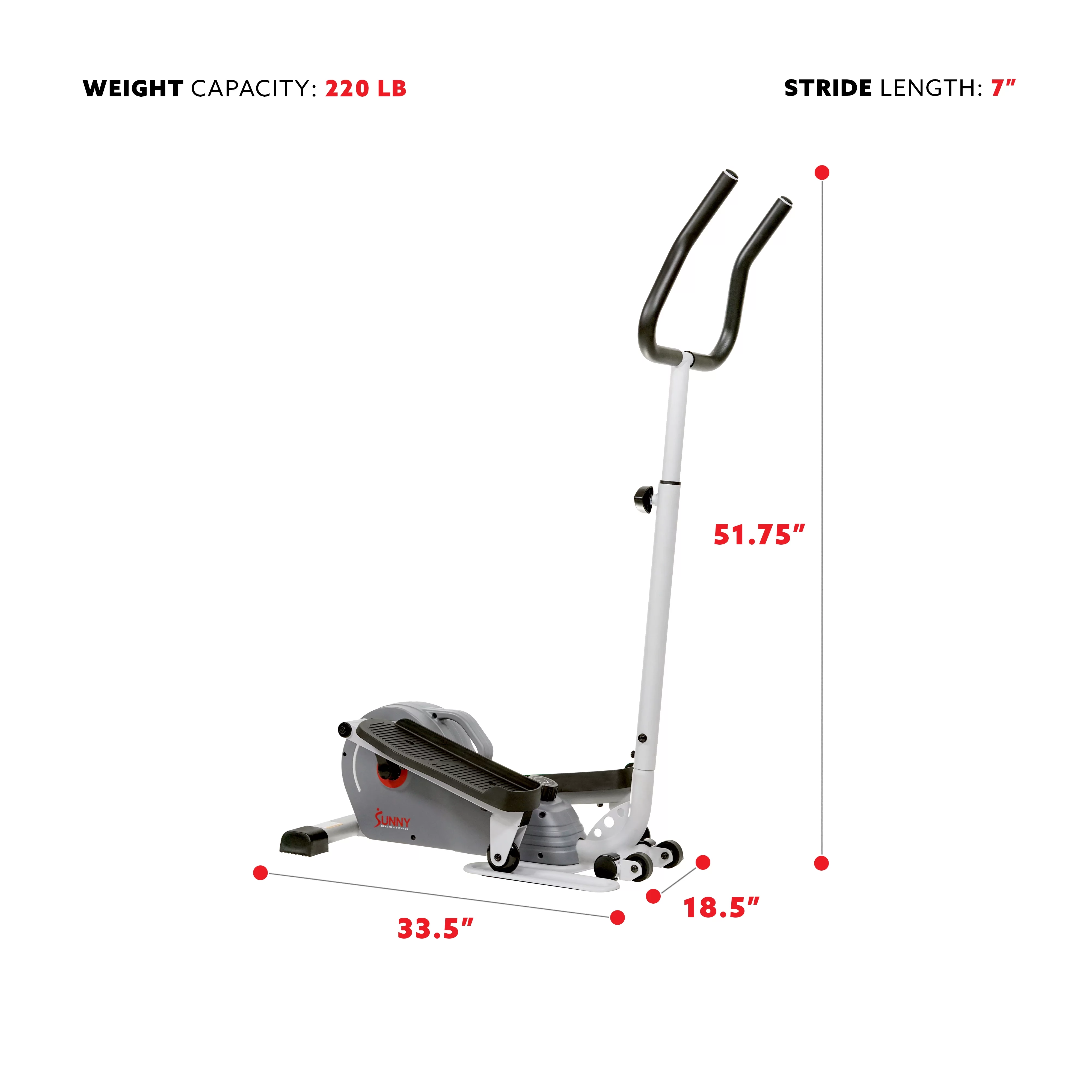 Sunny Health & Fitness Compact Magnetic Standing Elliptical Machine w/ Handlebars - Portable Workout Stepper for Home, SF-E3988 - Womvr