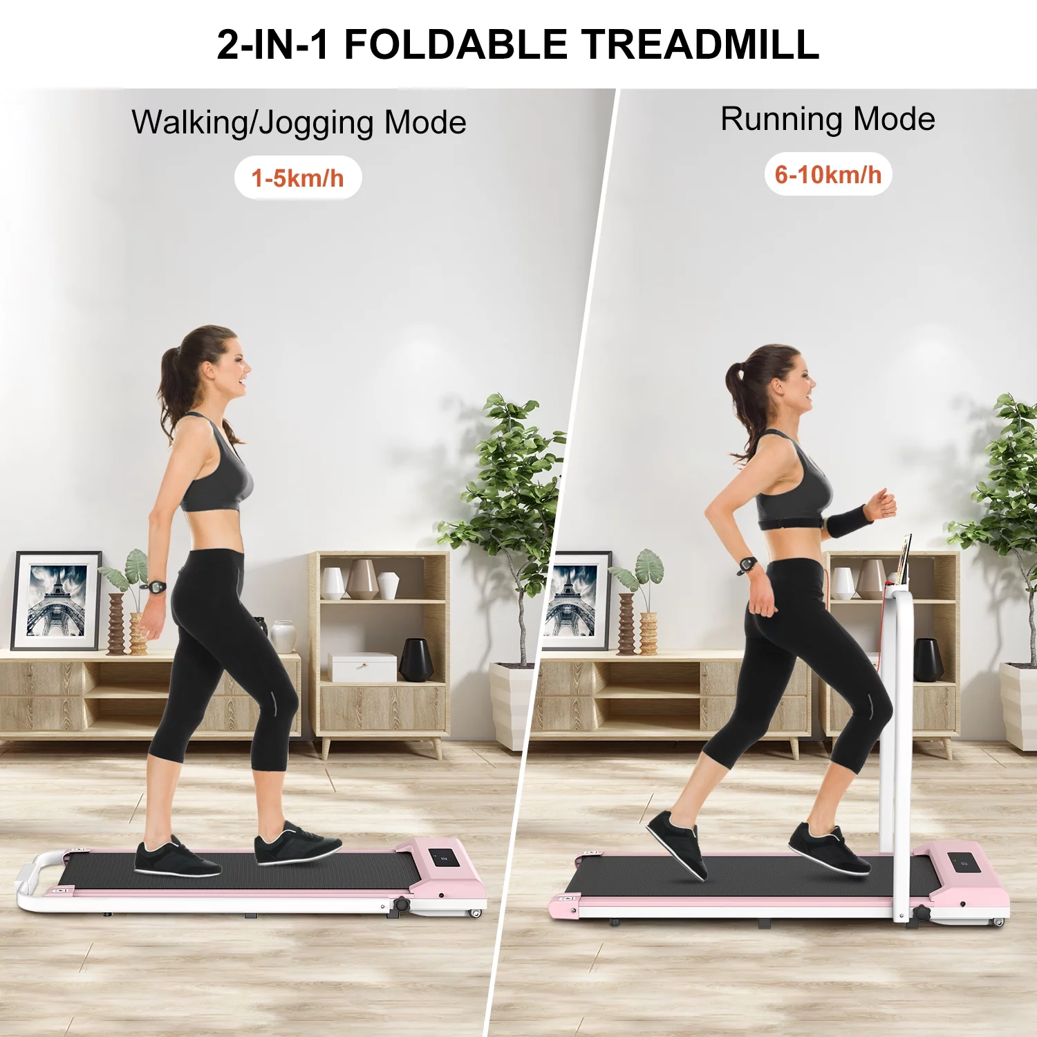 Bigzzia Treadmill Under Desk Treadmill 2 in 1 Folding Treadmill, Treadmills for Home Maximum Weight 265 lbs Gray - Womvr