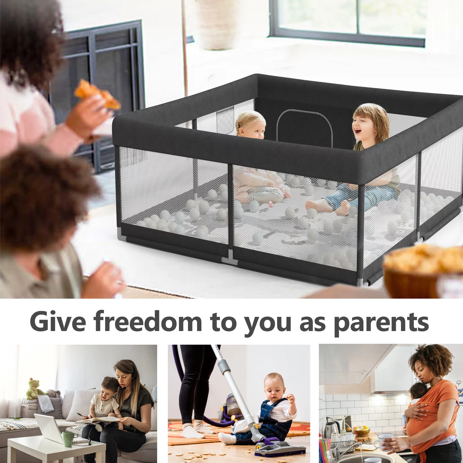 Pkinoicy 47x47inch Play Pen with Mat for Babies and Toddlers, Playpen with Mat, Baby Playpen with Mat, mall Baby Playpen with Mat - Womvr