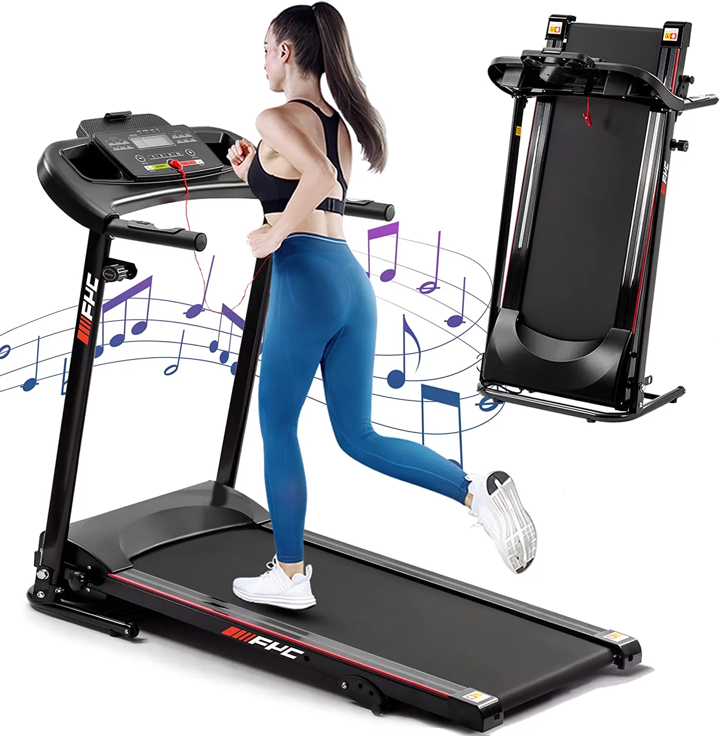 2.5HP Folding Incline Treadmill with 12 Preset Programs Bluetooth Electric Walking Treadmill Machine For Home - Womvr