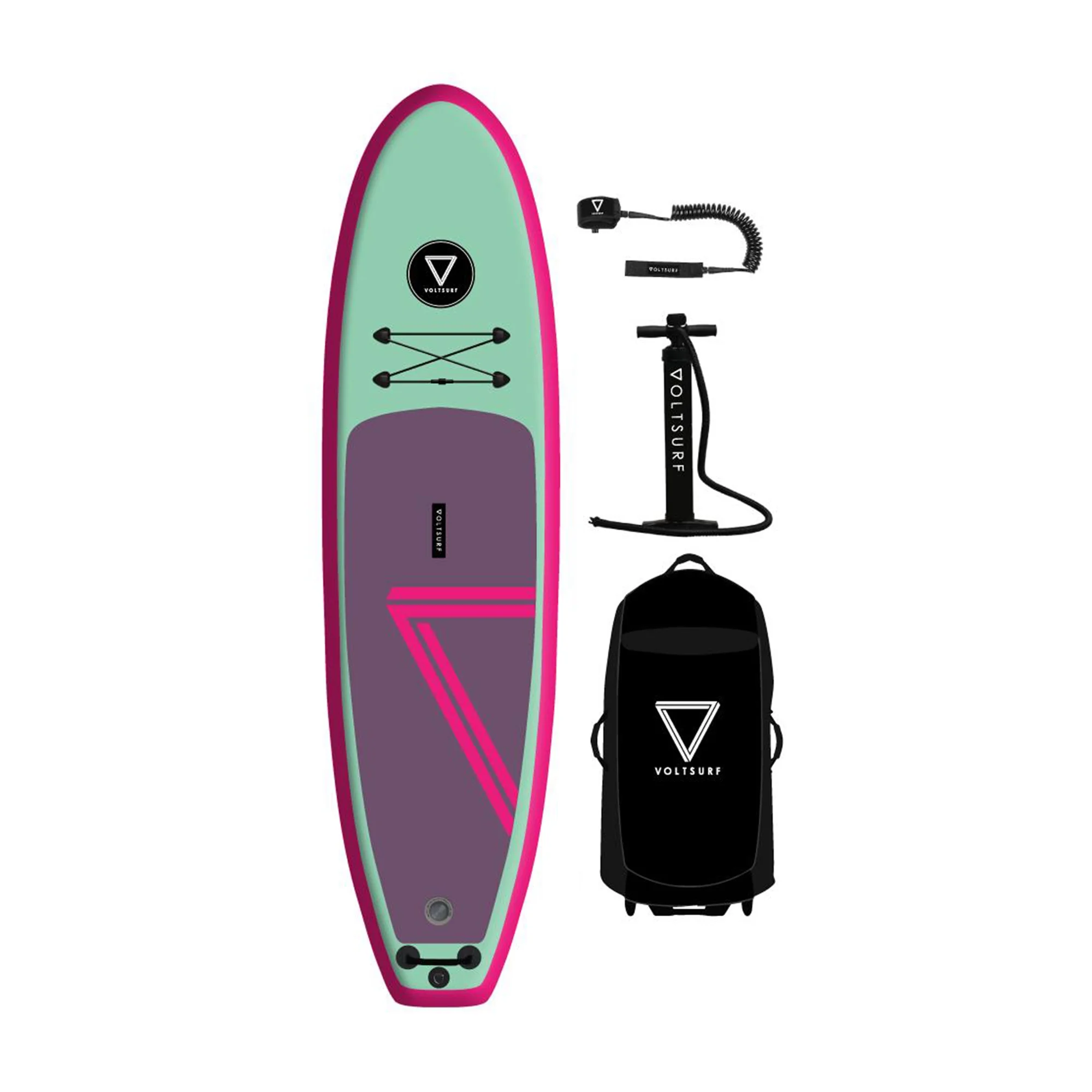 VoltSurf 10' Class Act Inflatable Stand Up Paddle Board Kit, Pink Rail - Womvr