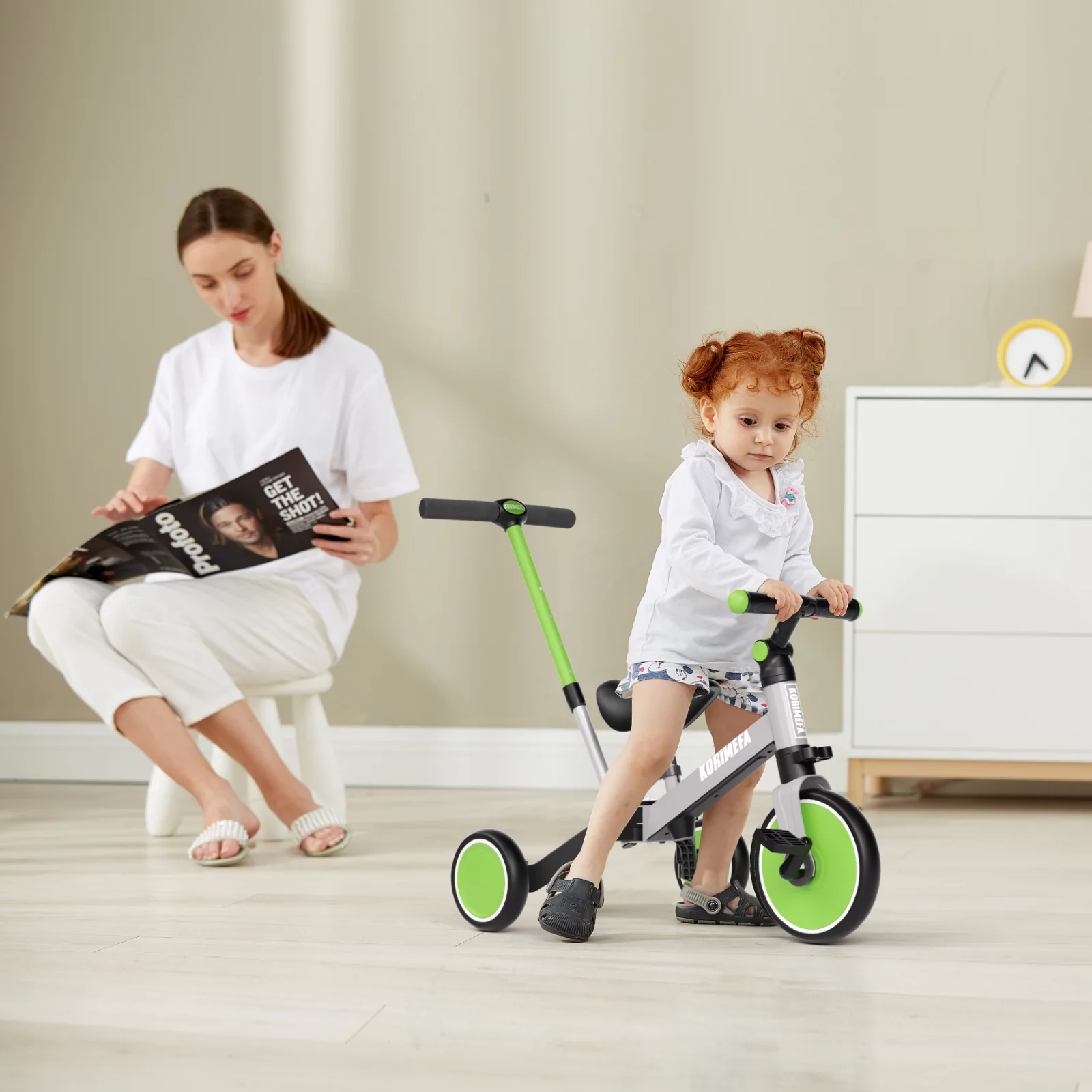 KORIMEFA Toddler Bike with Push Handle, Toddler Tricycle for Age 1 to 3 Years Old Boy Girl, Baby Bike Balance Bike - Womvr