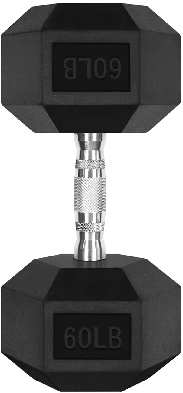 RitFit Rubber Hex Dumbbell Weight 5-60 Lbs. with Metal Handle for Strength Training, Full Body Functional Workouts - Womvr