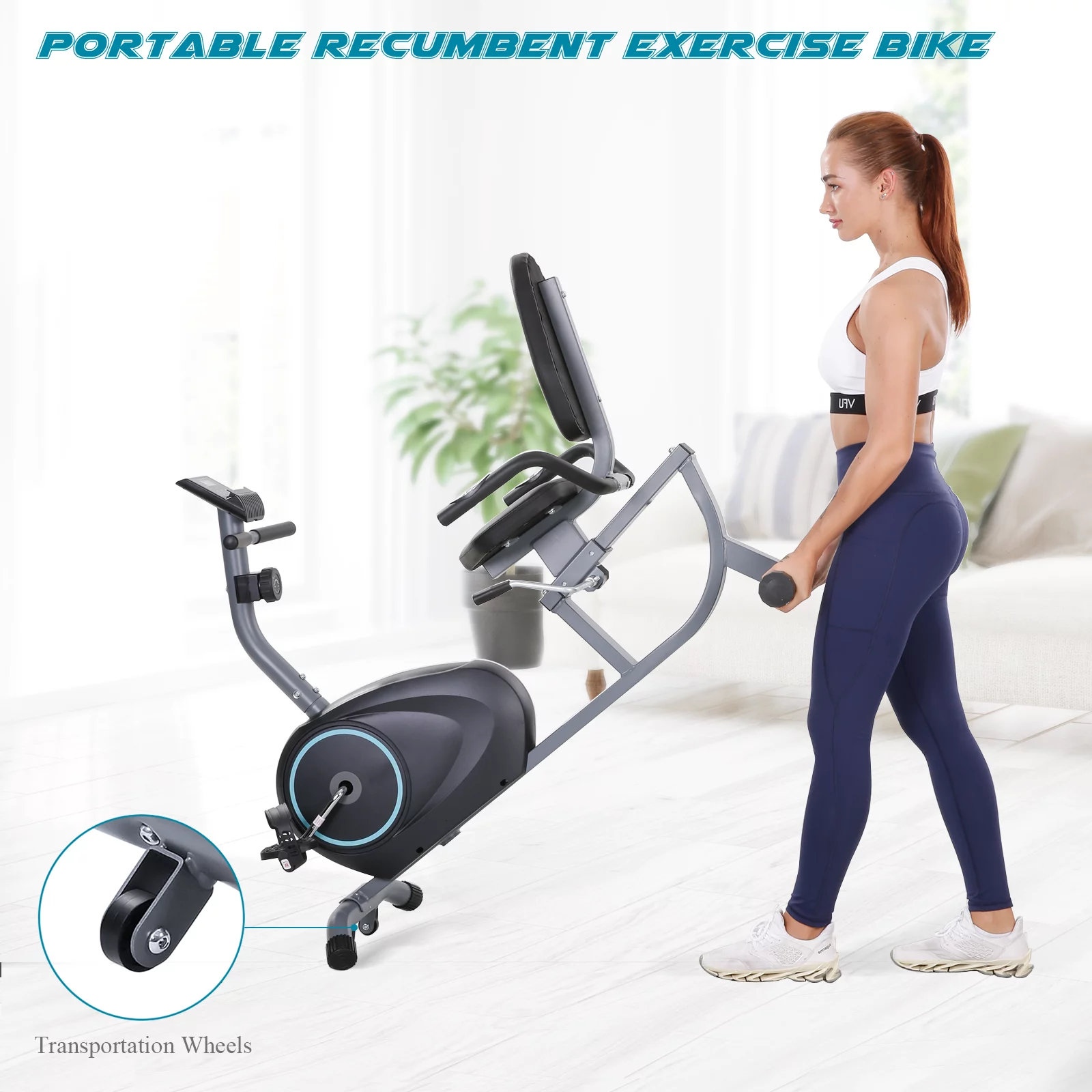 MARNUR Recumbent Exercise Bike with 8 Levels Adjustable Resistance, LCD Monitor, Pad Holder, Wheels - Womvr