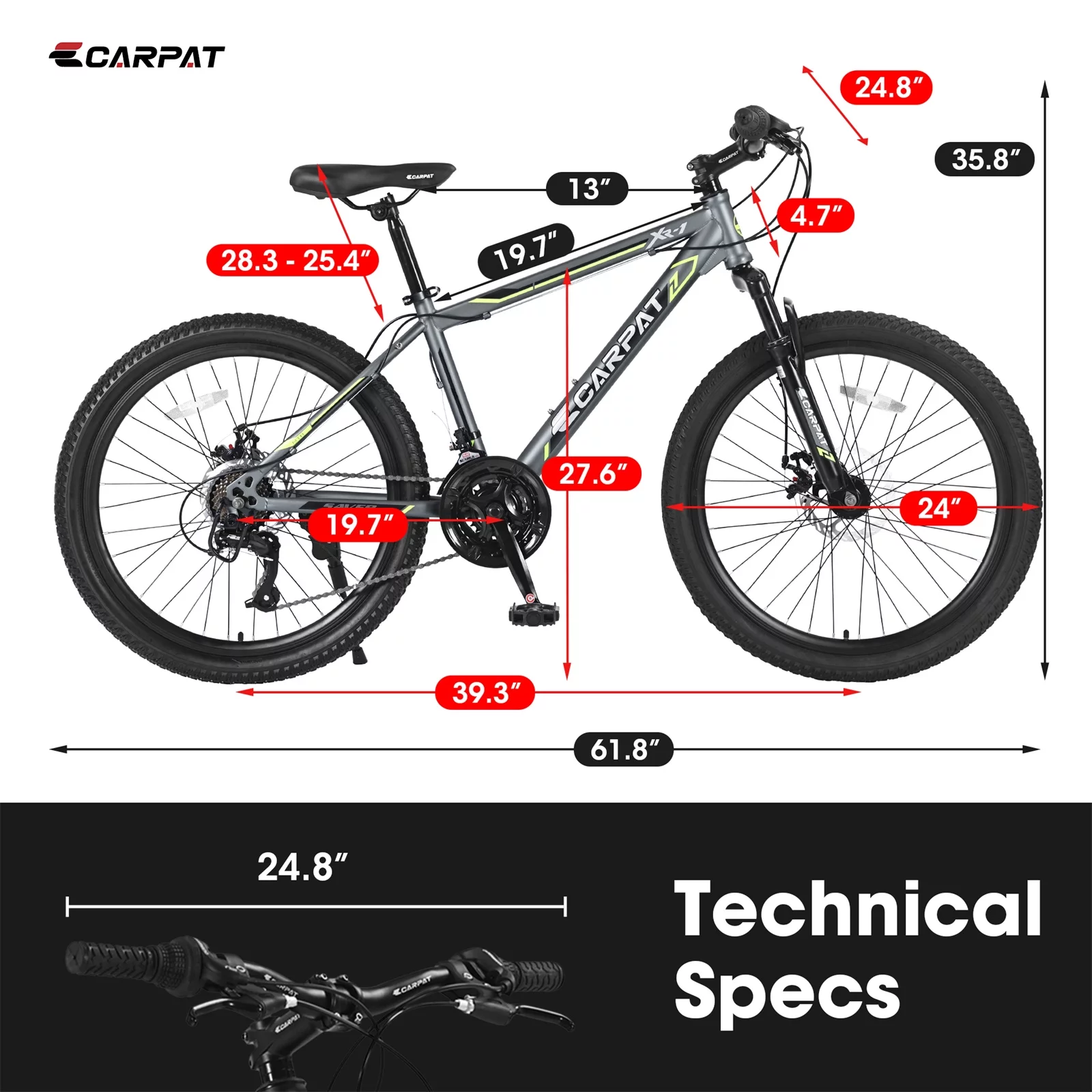 24 inch Mountain Bike for Boys Girls, Shimano 21 Speed Bicycle with Daul Disc Brakes and Front Suspension MTB - Womvr