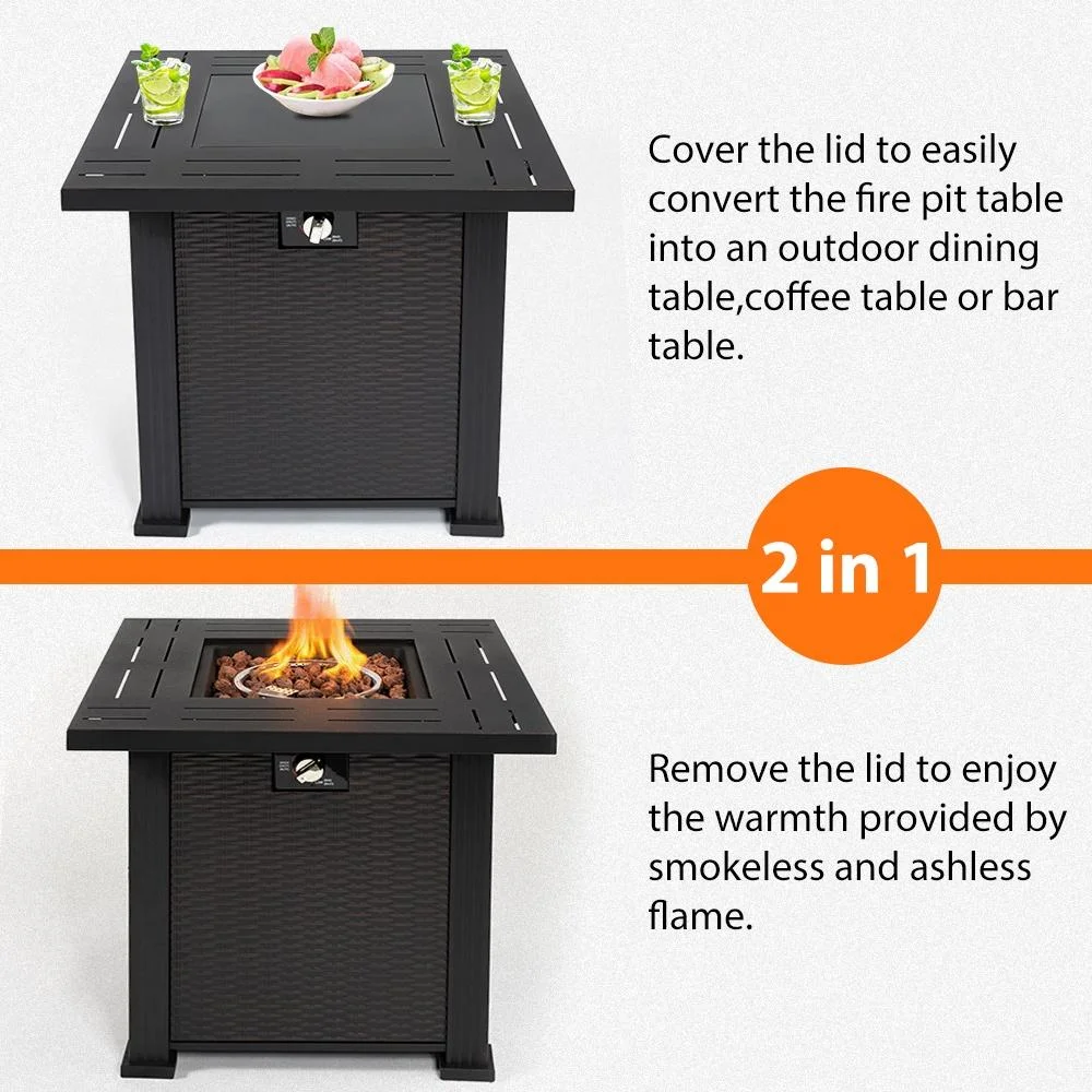 2-in-1 Propane Fire Pit Table, Outdoor Table with Fire Pit, 28