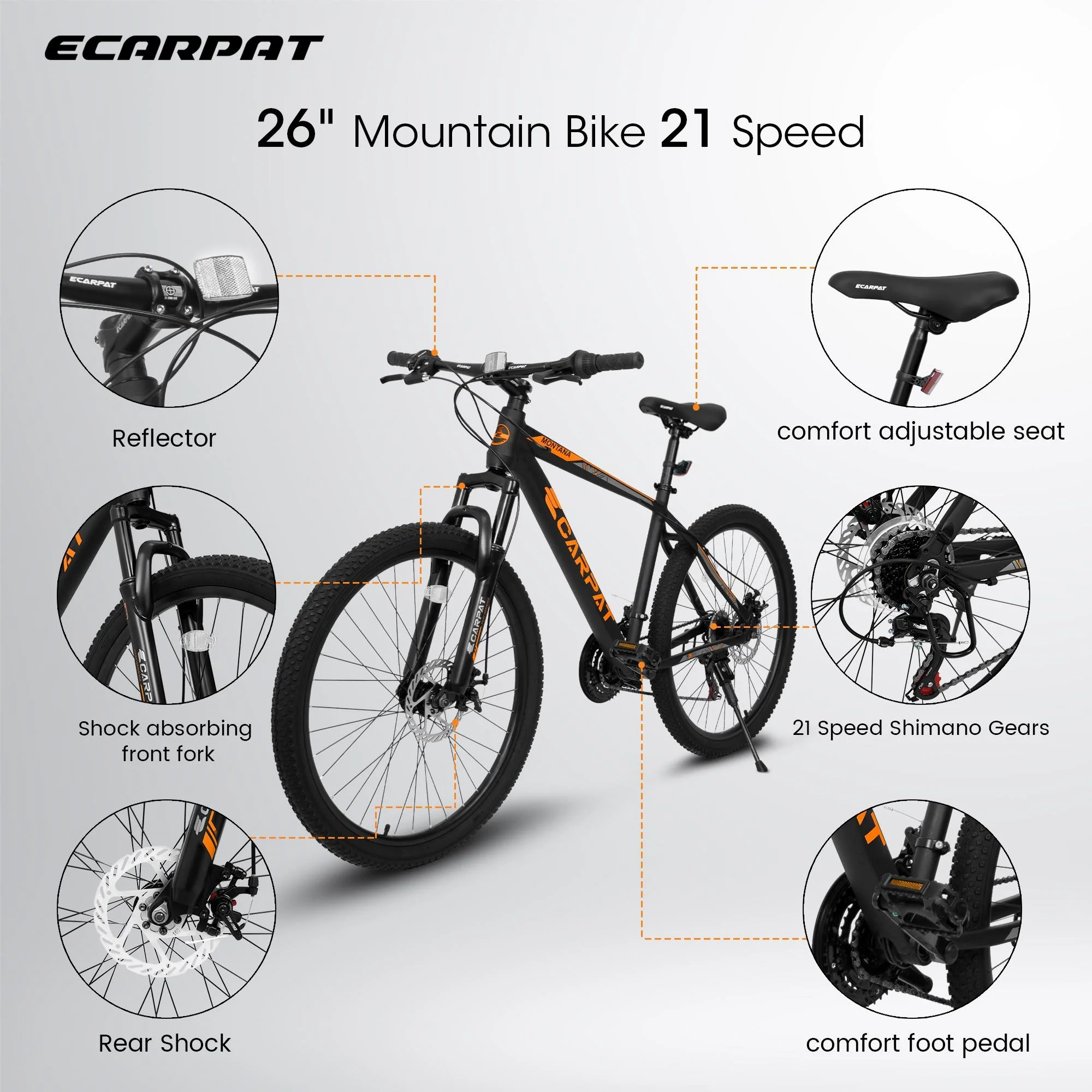 24 inch Mountain Bike, Shimano 21 Speed Drive, Dual Disc Brake, Front Suspension MTB For Boy Girl - Womvr