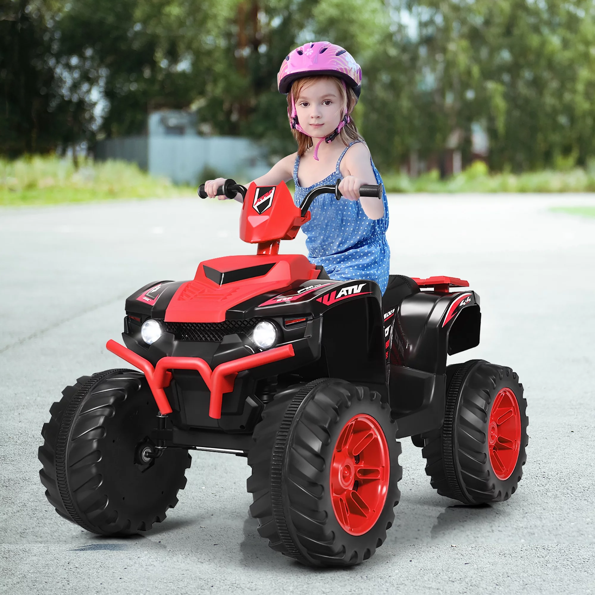 Costway 12V Kids 4-Wheeler ATV Quad Ride On Car w/ LED Lights Music  USB Navy - Womvr
