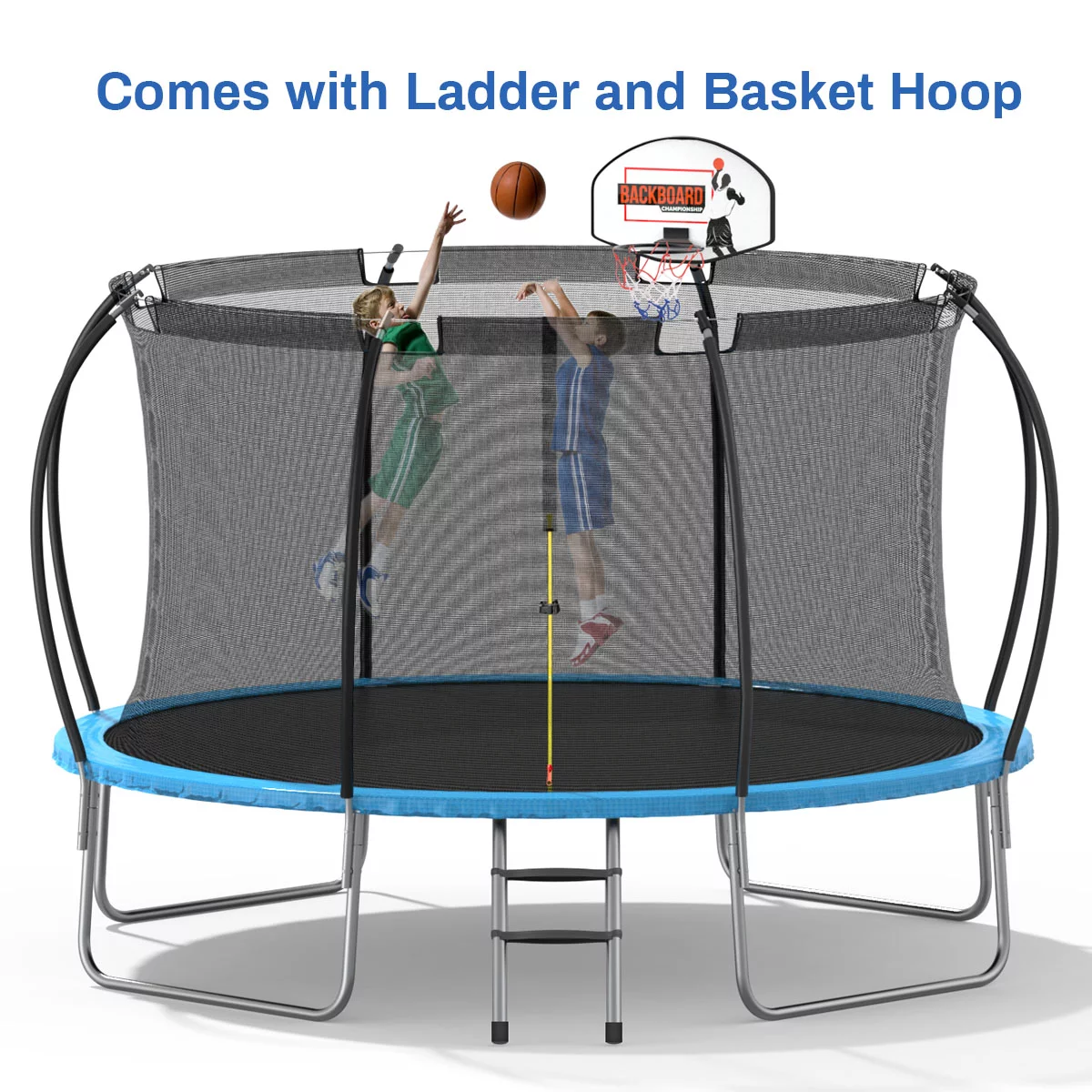 Nazhura Trampoline 12 ft with Enclosure and Basketball Hoop, 1300lbs Capacity - Womvr
