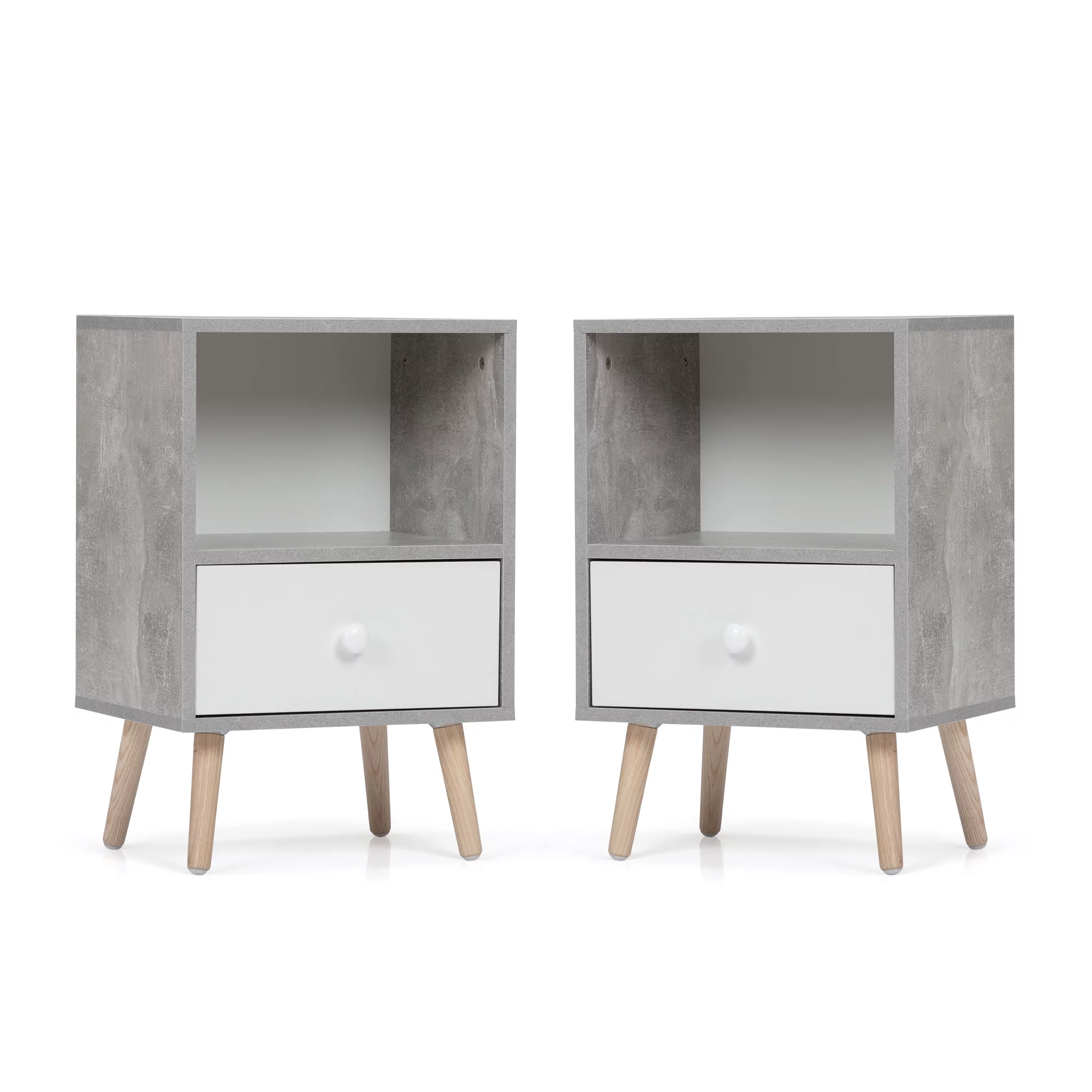 JAXPETY Nightstands Set of 2, Night Stand with 1 Drawer and Open Shelf Storage, End Table, Side Table, for Bedroom, Living Room, Natural Wood & White - Womvr