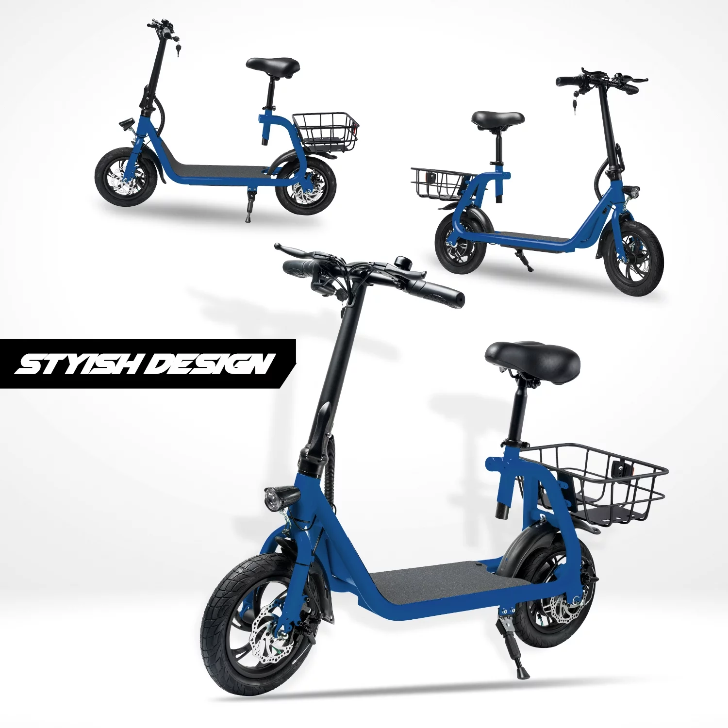 Cynetus Electric Bicycles Foldable Electric Scooter with Seat for Adults Electric Bike with Carry Basket - Womvr