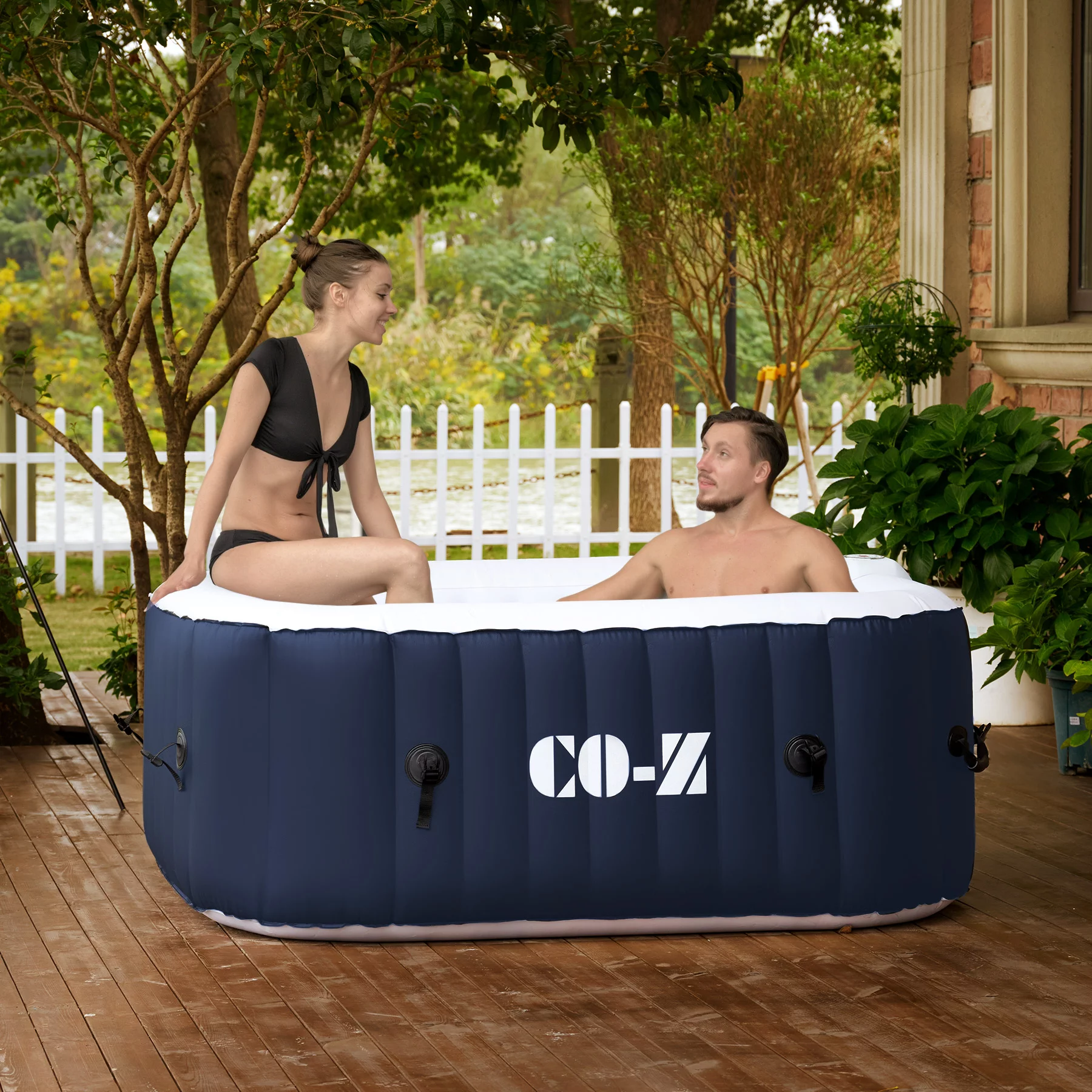 CO-Z 5x5ft PVC Square Inflatable Spa Tub & 120 Massaging Jets for Patio & More for 4-person Blue - Womvr