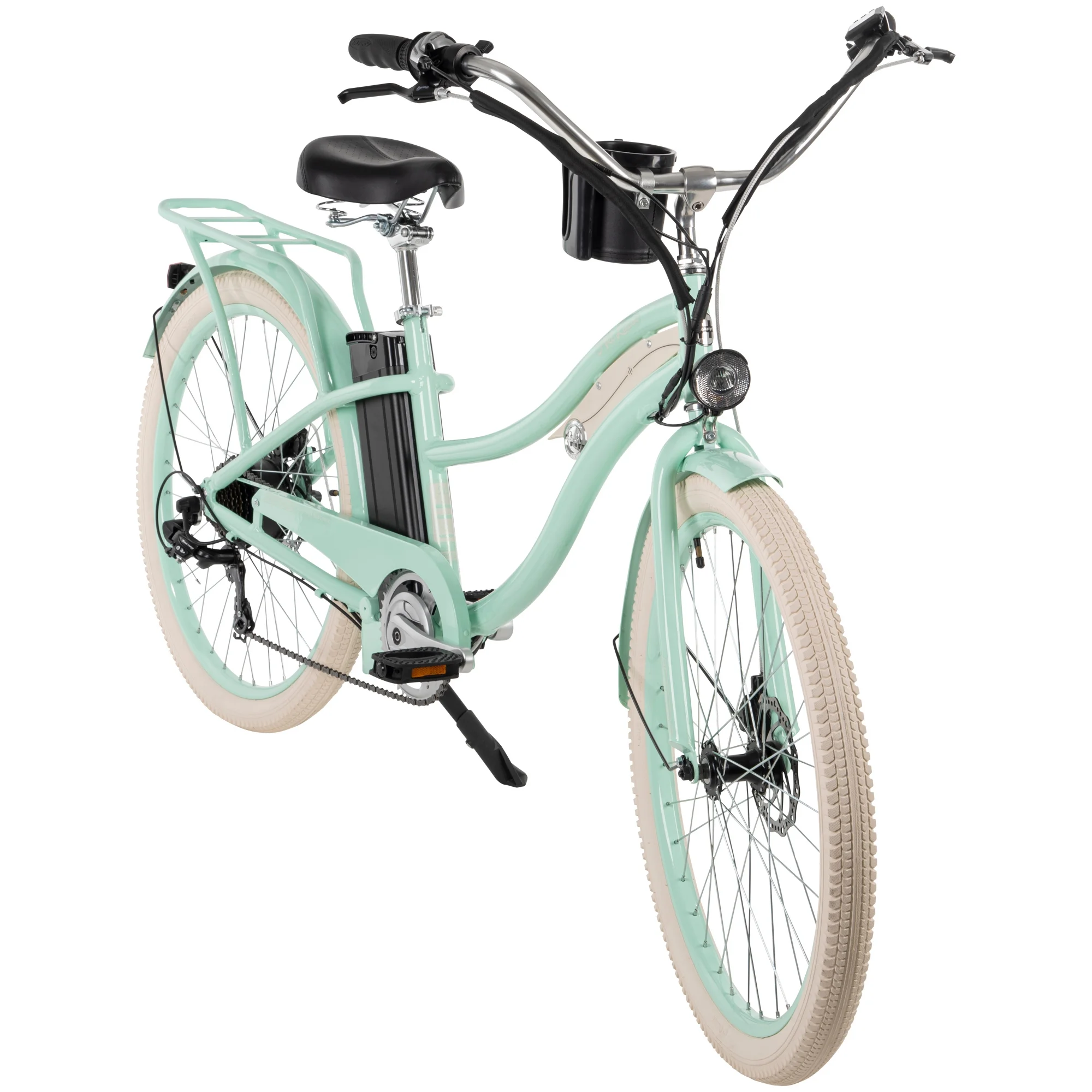 Huffy Nel Lusso 26-in 7-Spd Electric Cruiser Bike with Throttle, Ages 14+ Years,  Mint Green,  36V, 350W, UL 2849 Compliant and Certified by Accredited Labs ACT and ITS - Womvr