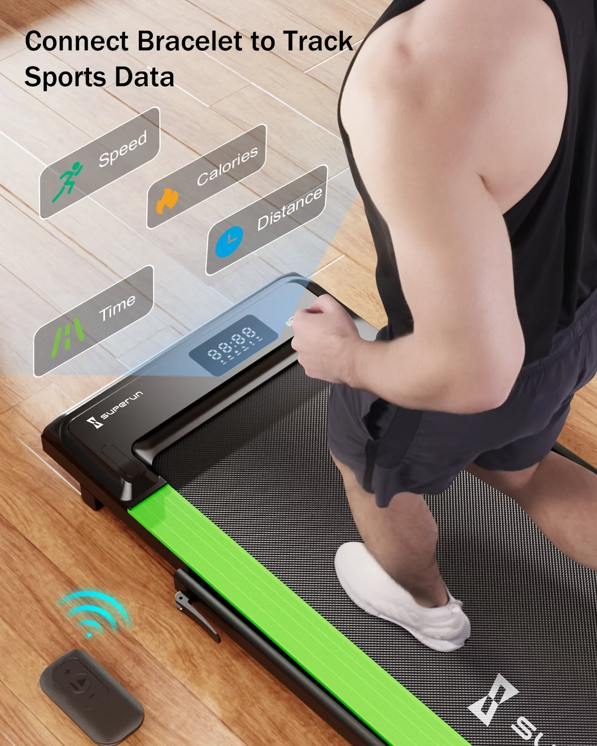 Superun 2 in 1 Folding Treadmill 3 HP Indoor Walking pad with 300lbs Capacity & APP Bracelet & Wider Running Belt(Orange) - Womvr