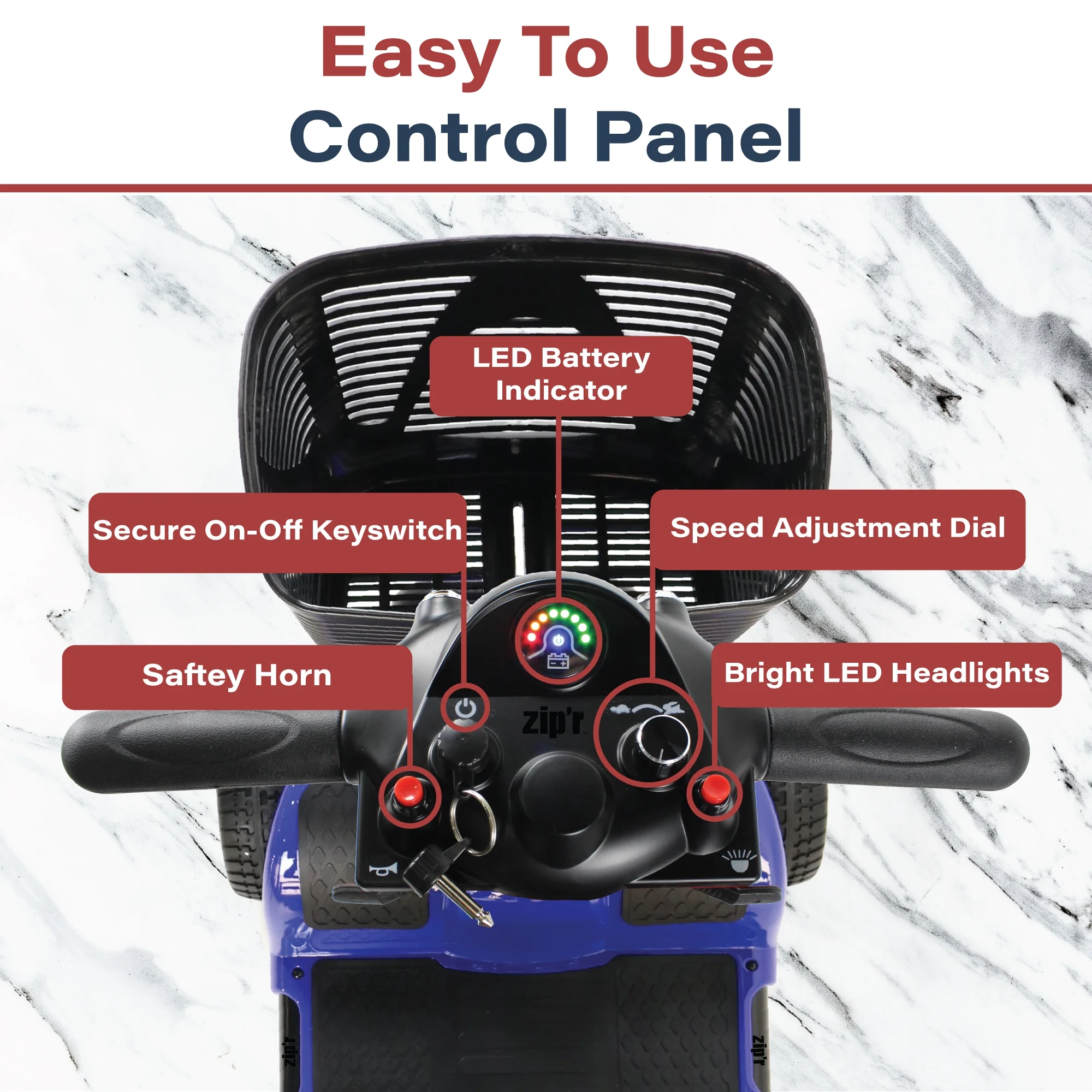 Zipr Roo 4 Wheel Mobility Scooter - For Seniors, Adults, Handicapped - Womvr