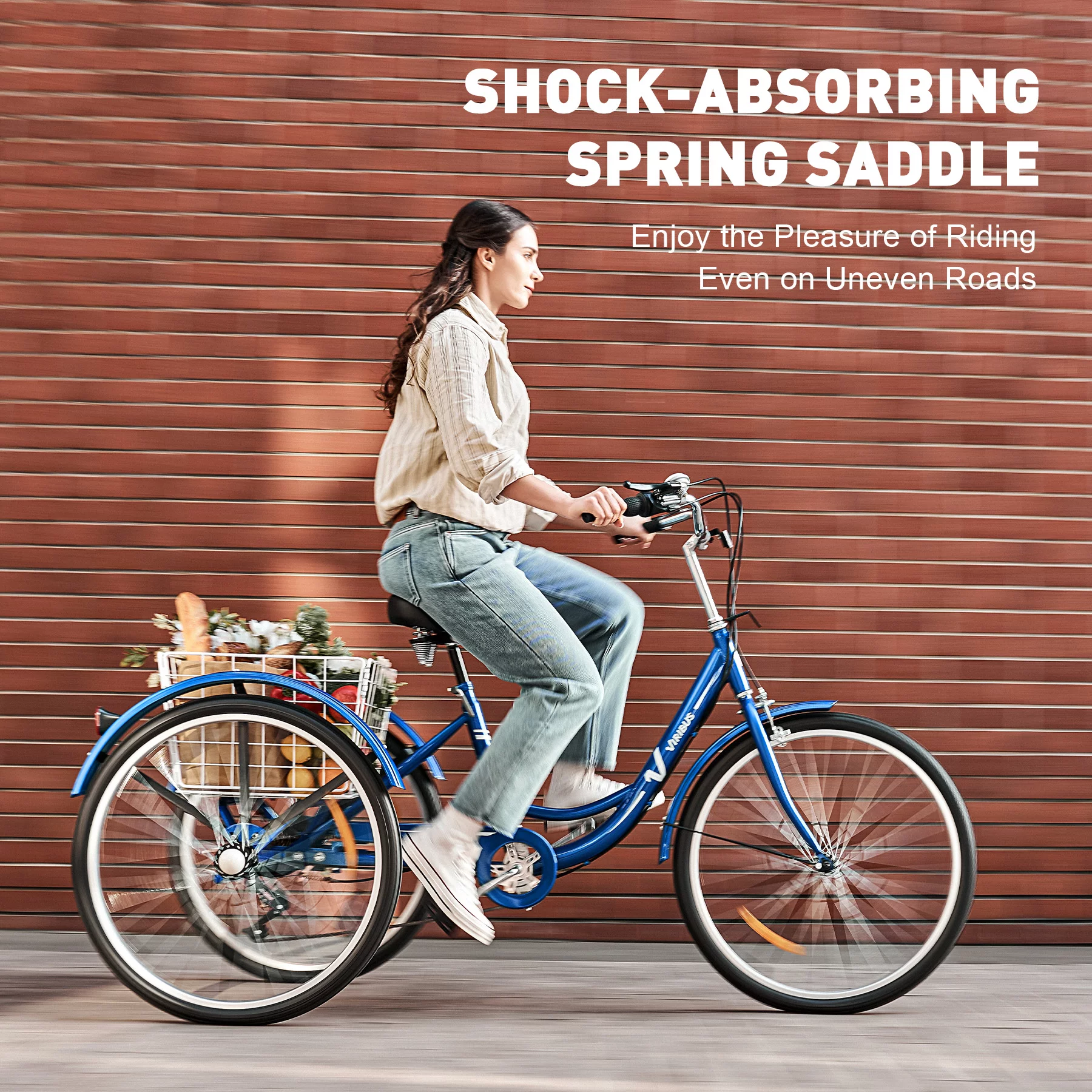 VIRIBUS 26 Inch Adult Tricycle 3 Wheel Bike with 7 Speeds & Basket for Men Women, Black - Womvr